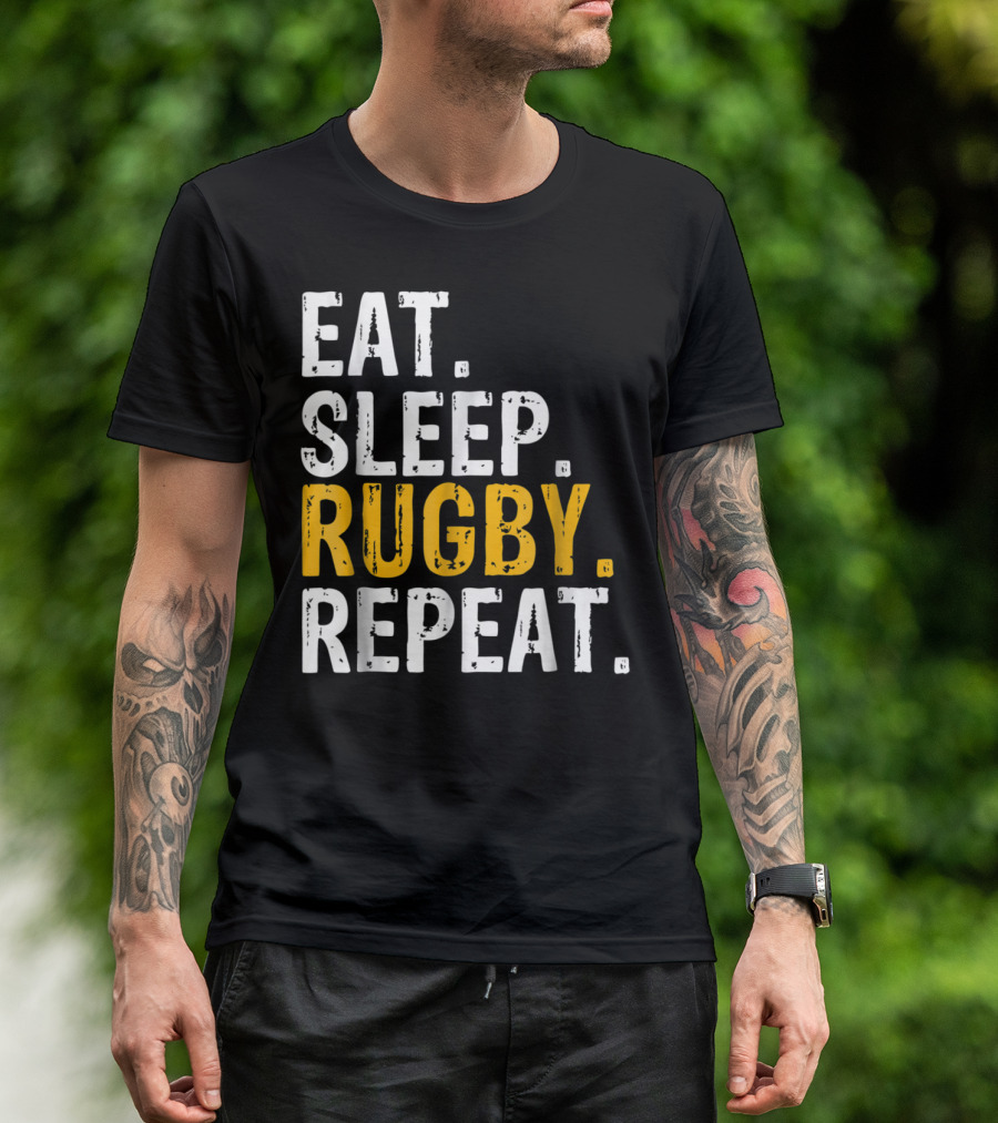 Eat Sleep Rugby Repeat Bold Lifestyle Motto T-Shirt