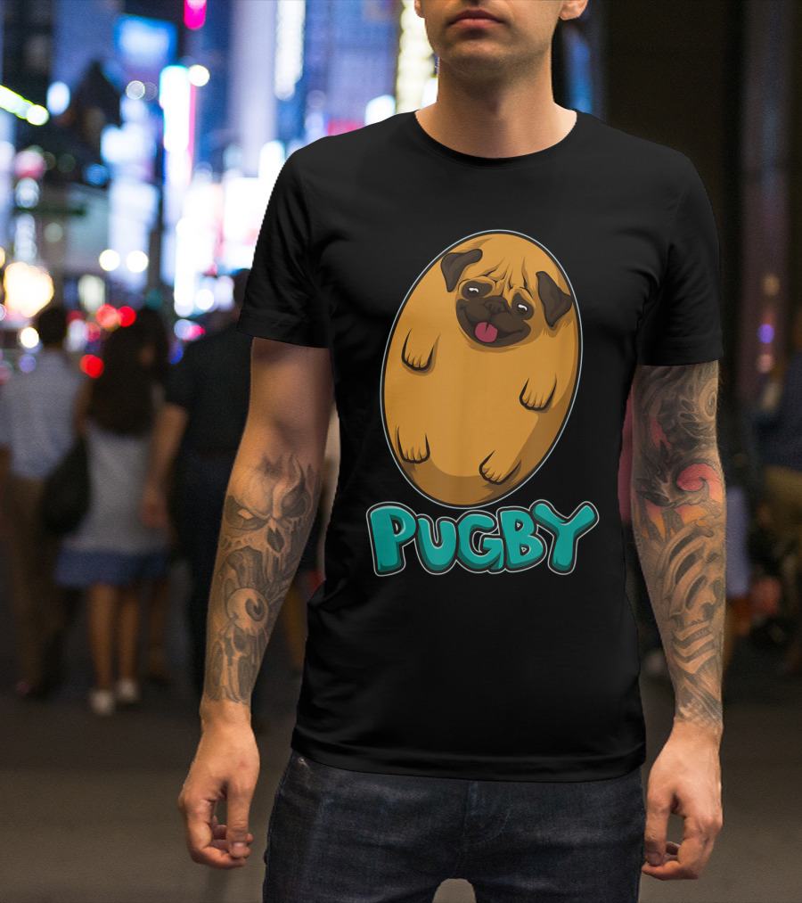 Pugby Rugby Pug Funny Rugger Ball Dog Pun T-Shirt