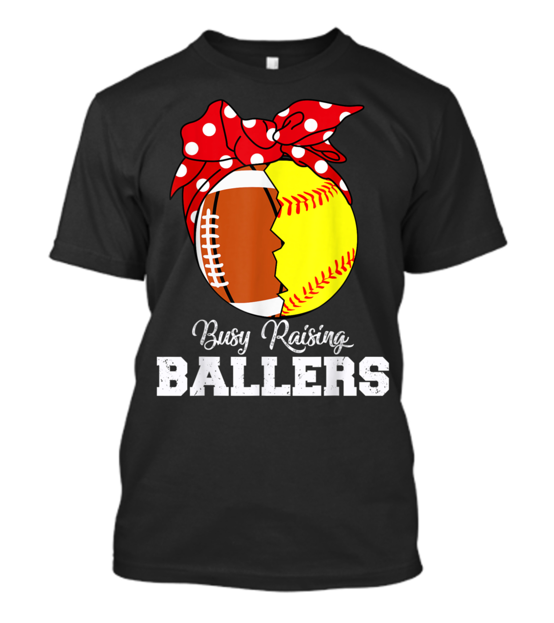 Rugby Softball Busy Raising Ballers Mothers Polka Dot Bow Football Softball T-Shirt