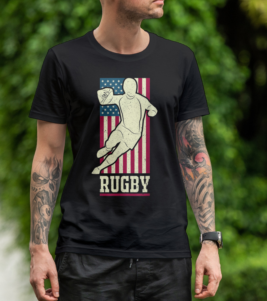 Vintage USA Rugby Player American Flag Rugged T-Shirt