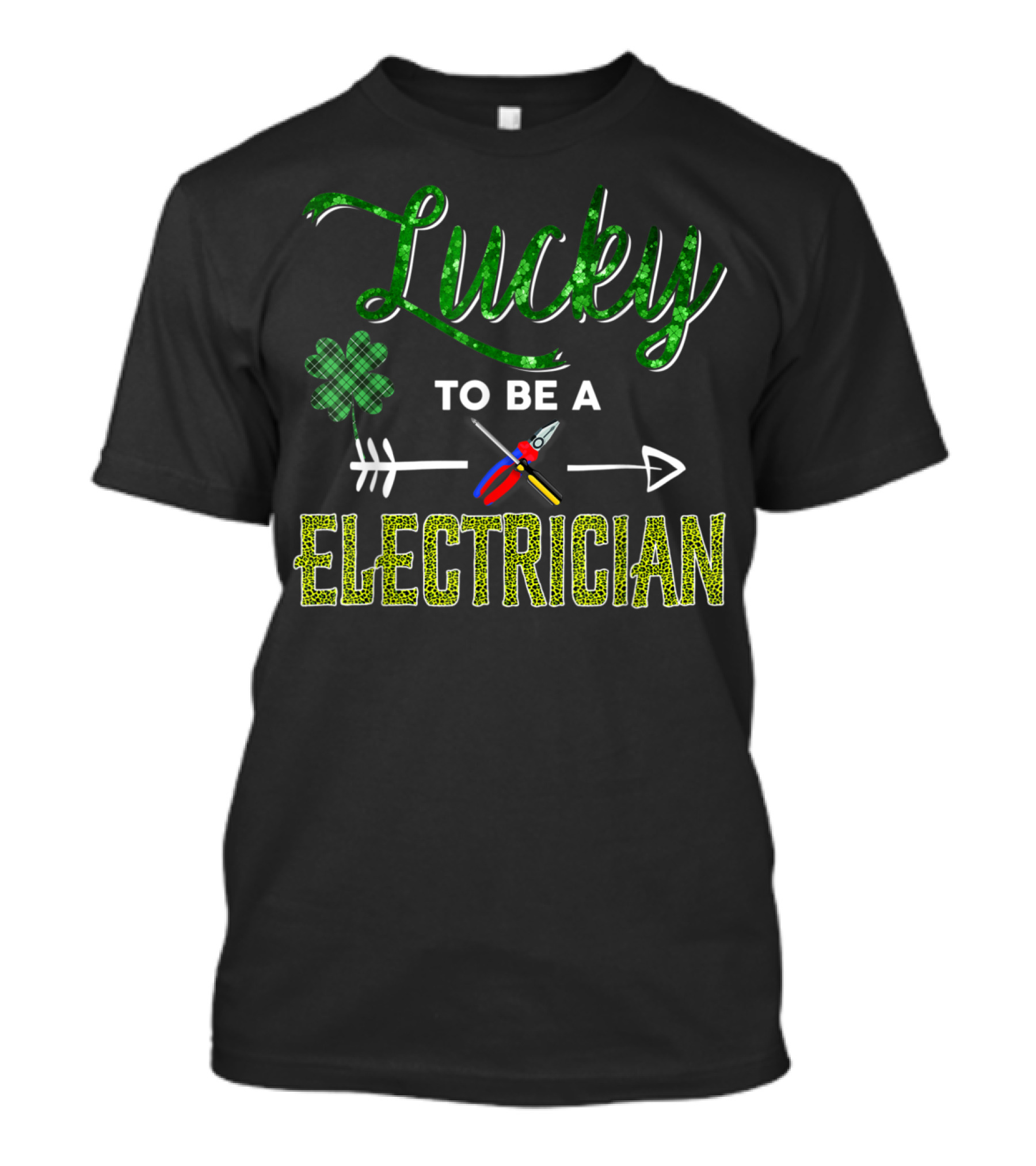 Lucky To Be A Electrician Green Plaid Shamrock Leopard T-Shirt