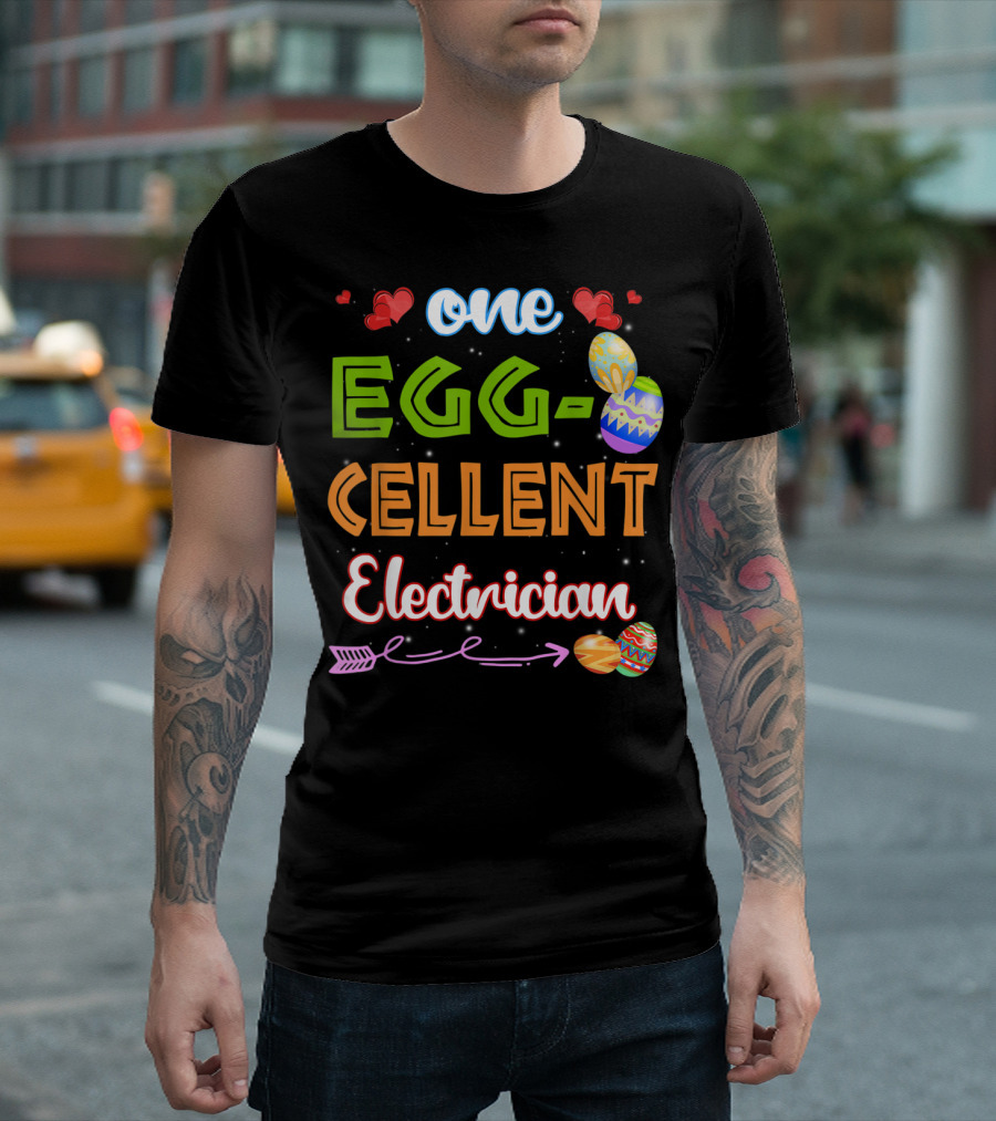 One Eggcellent Electrician With Floral Eggs And Bunny T-Shirt
