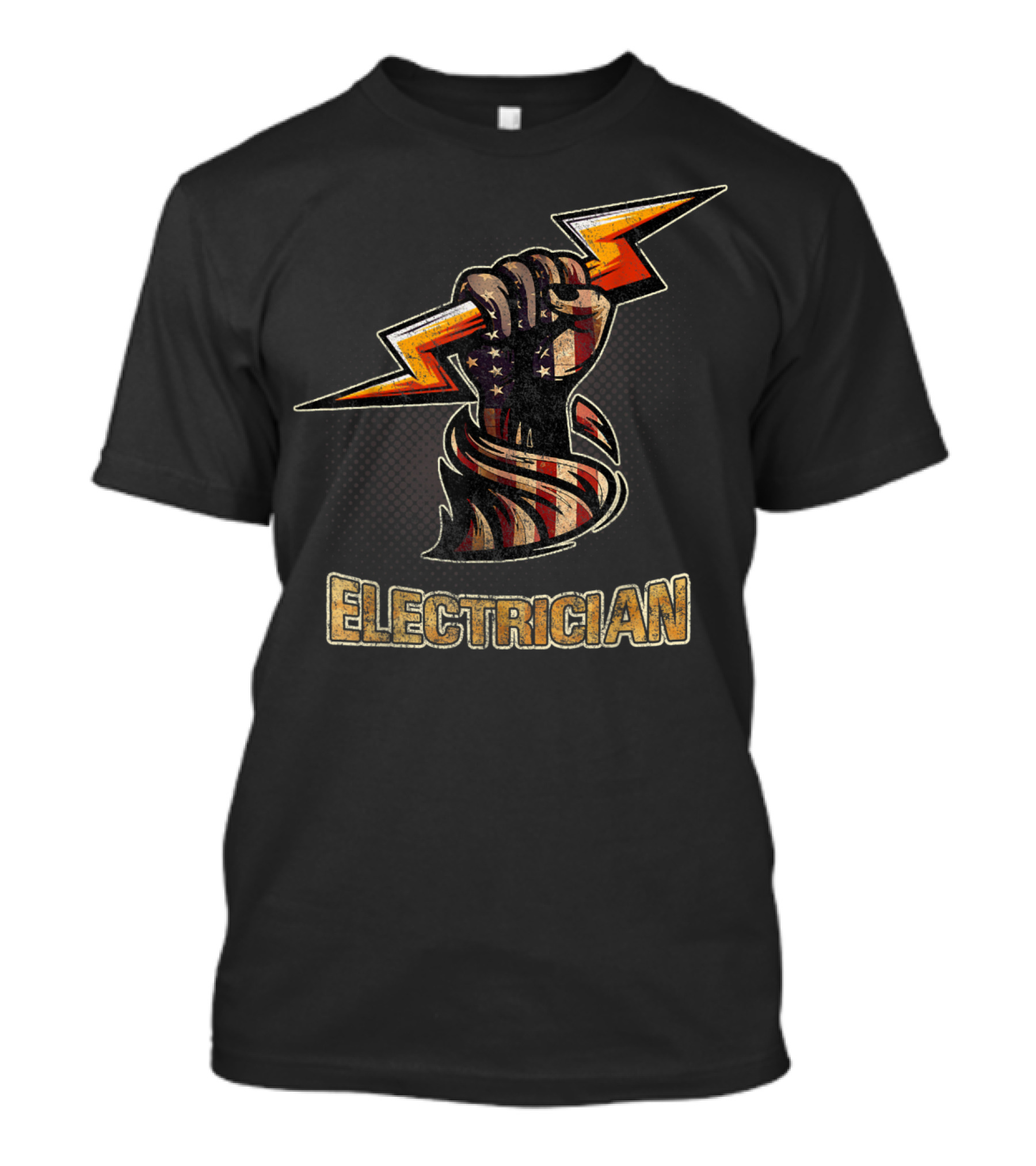 Electrician American Flag Patriotic Fist With Lightning Bolt T-Shirt