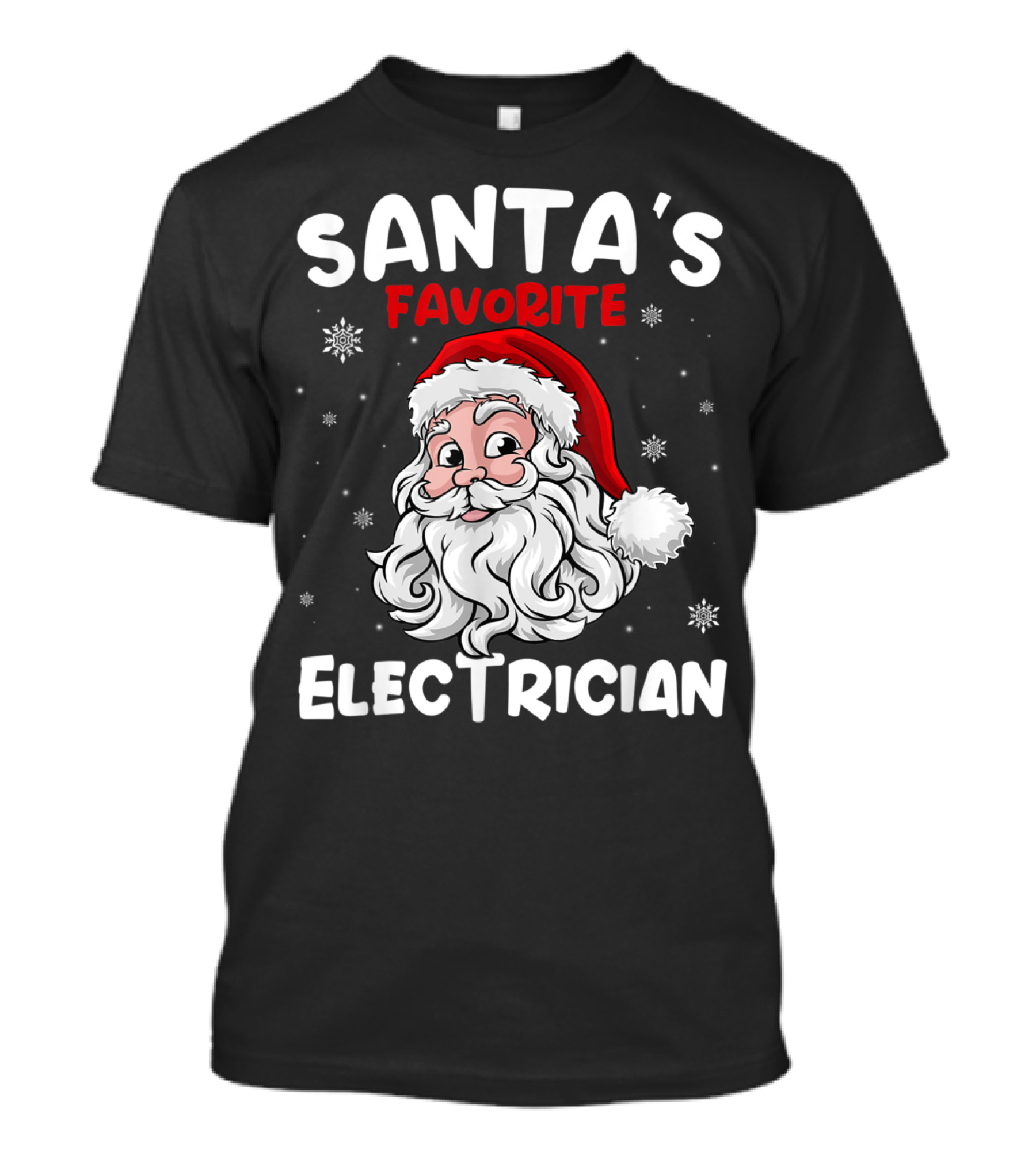 Santa's Favorite Electrician Snowflake Bearded Santa Face Christmas Hat T-Shirt