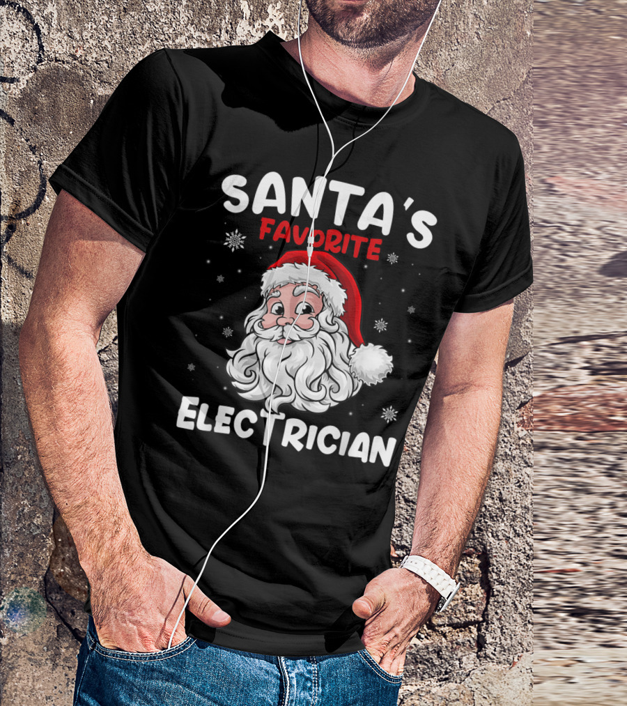 Santa's Favorite Electrician Snowflake Bearded Santa Face Christmas Hat T-Shirt