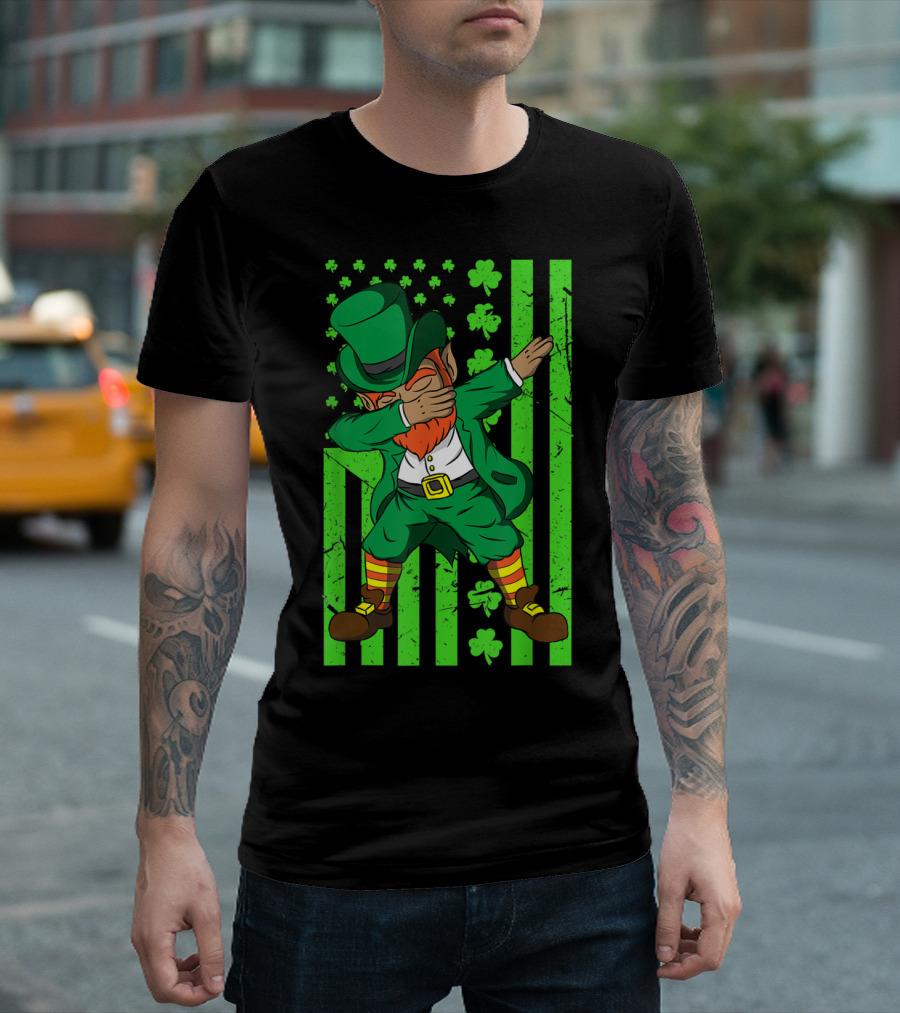American Flag Dabbing Leprechaun St. Patricks Day Shamrock Вес Persönlichkeit T-Shirt