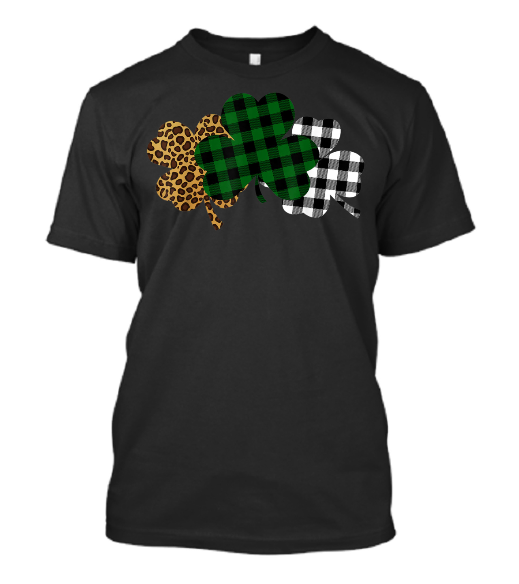 Buffalo Plaid Leopard Shamrock Clover Lucky St. Patrick's Day T-Shirt
