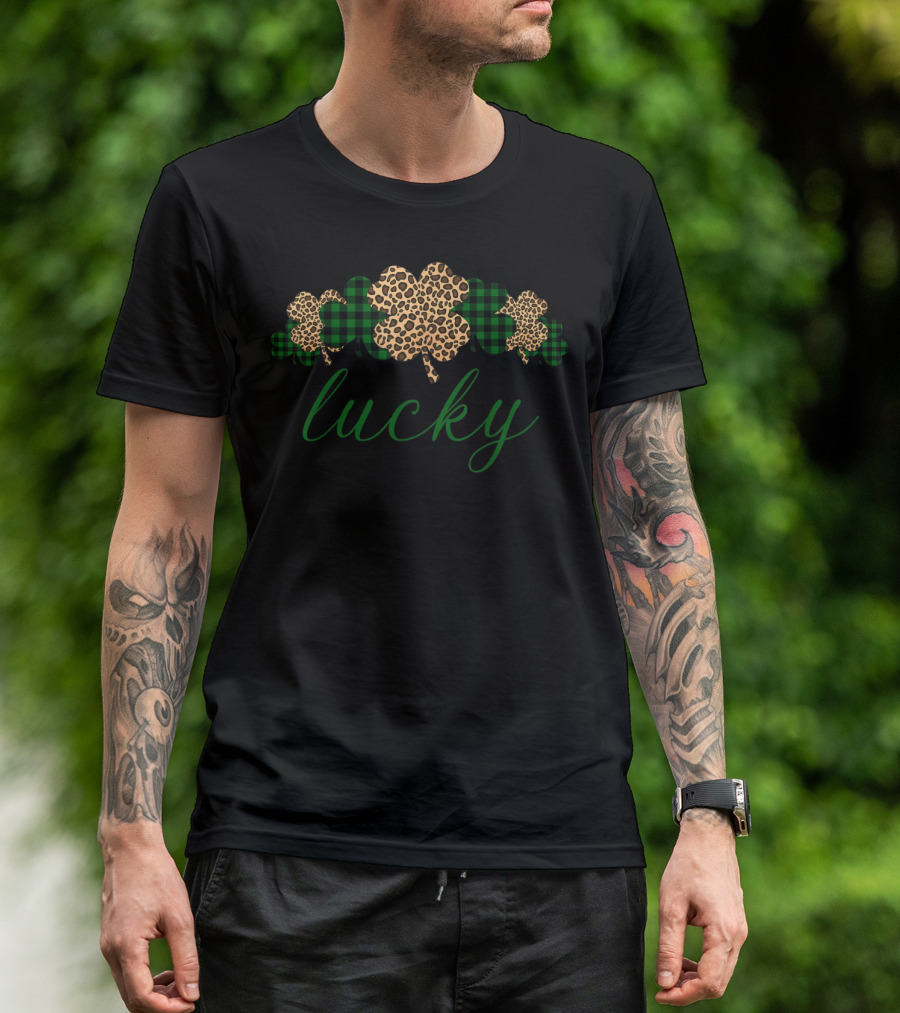 Lucky Buffalo Plaid Leopard Shamrocks Clover T-Shirt