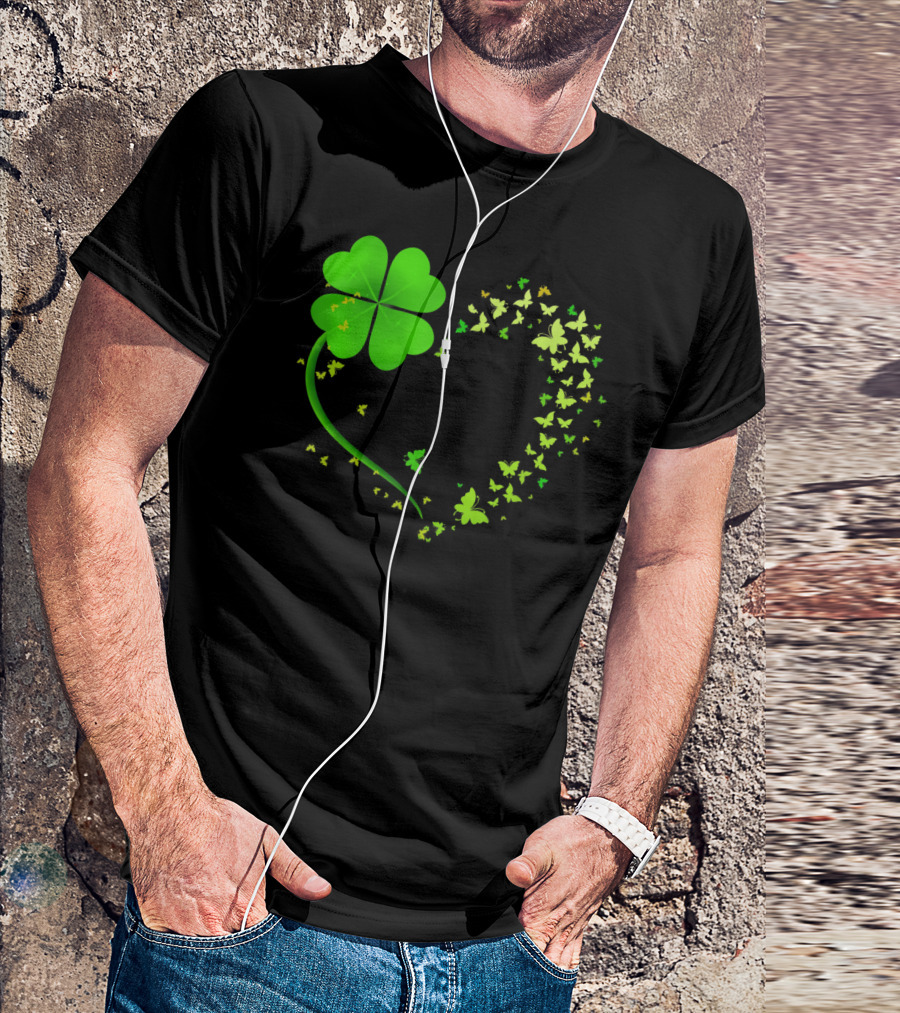 Heart-Shaped Shamrock And Butterfly Happy St Patrick's Day T-Shirt