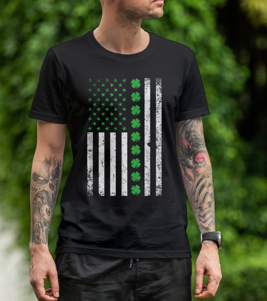 Irish American Flag St Patrick's Day Shamrock T-Shirt
