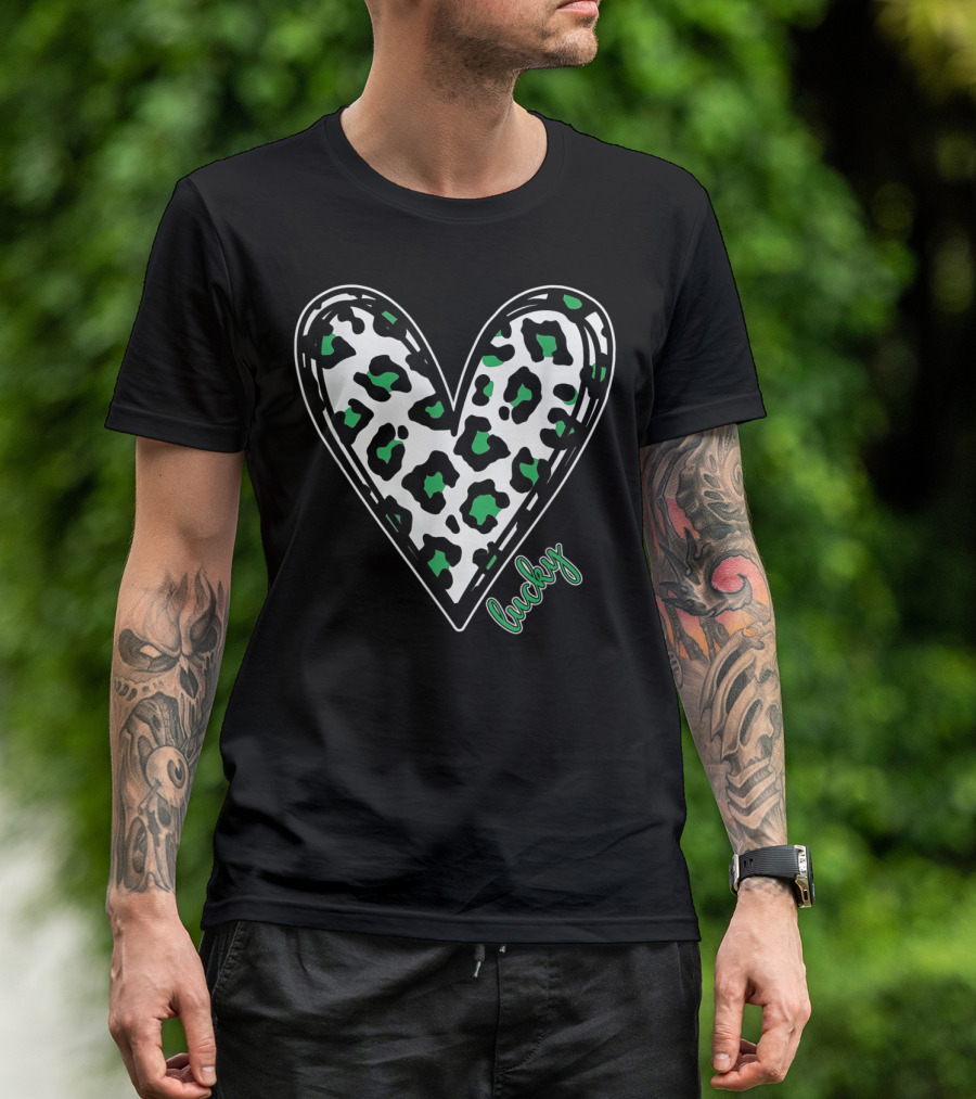 Lucky Leopard Heart St Patrick's Day T-Shirt