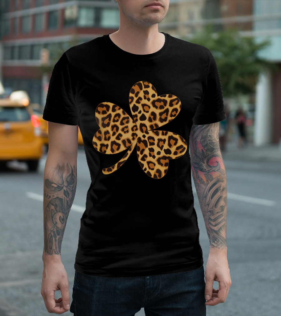 Leopard Pattern Shamrock Clover T-Shirt