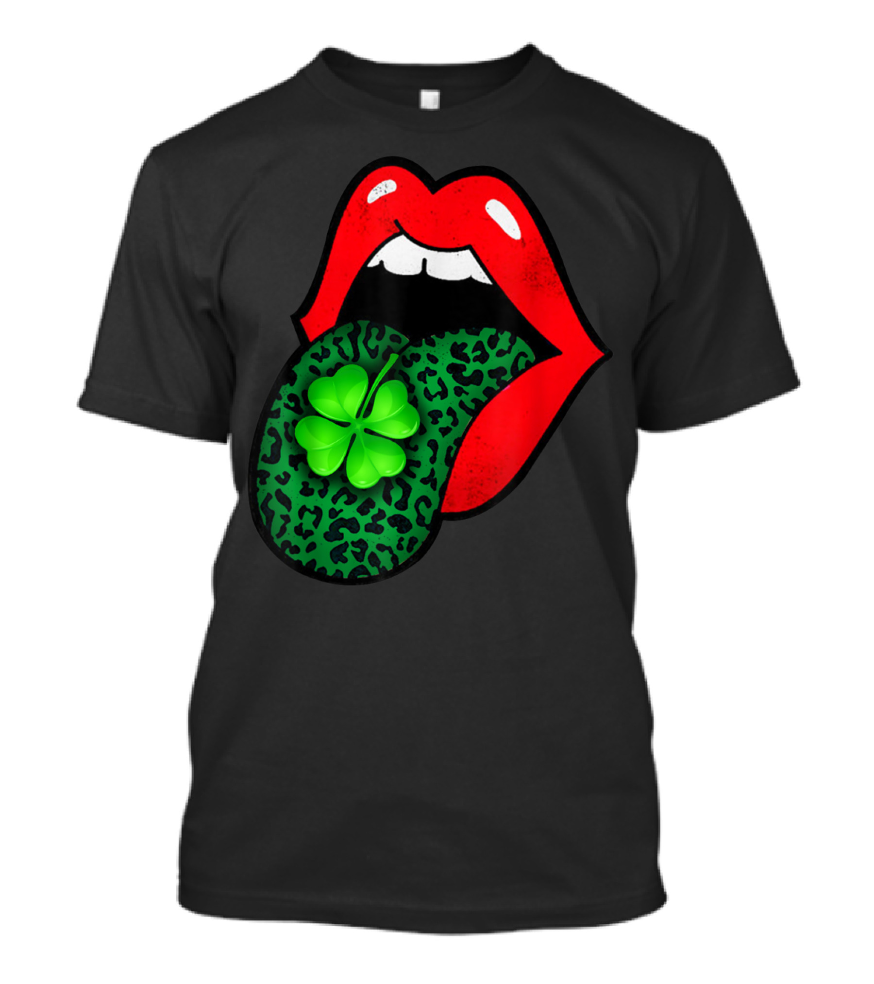 Red Lips Green Leopard Tongue Clover Cheetah Cool T-Shirt