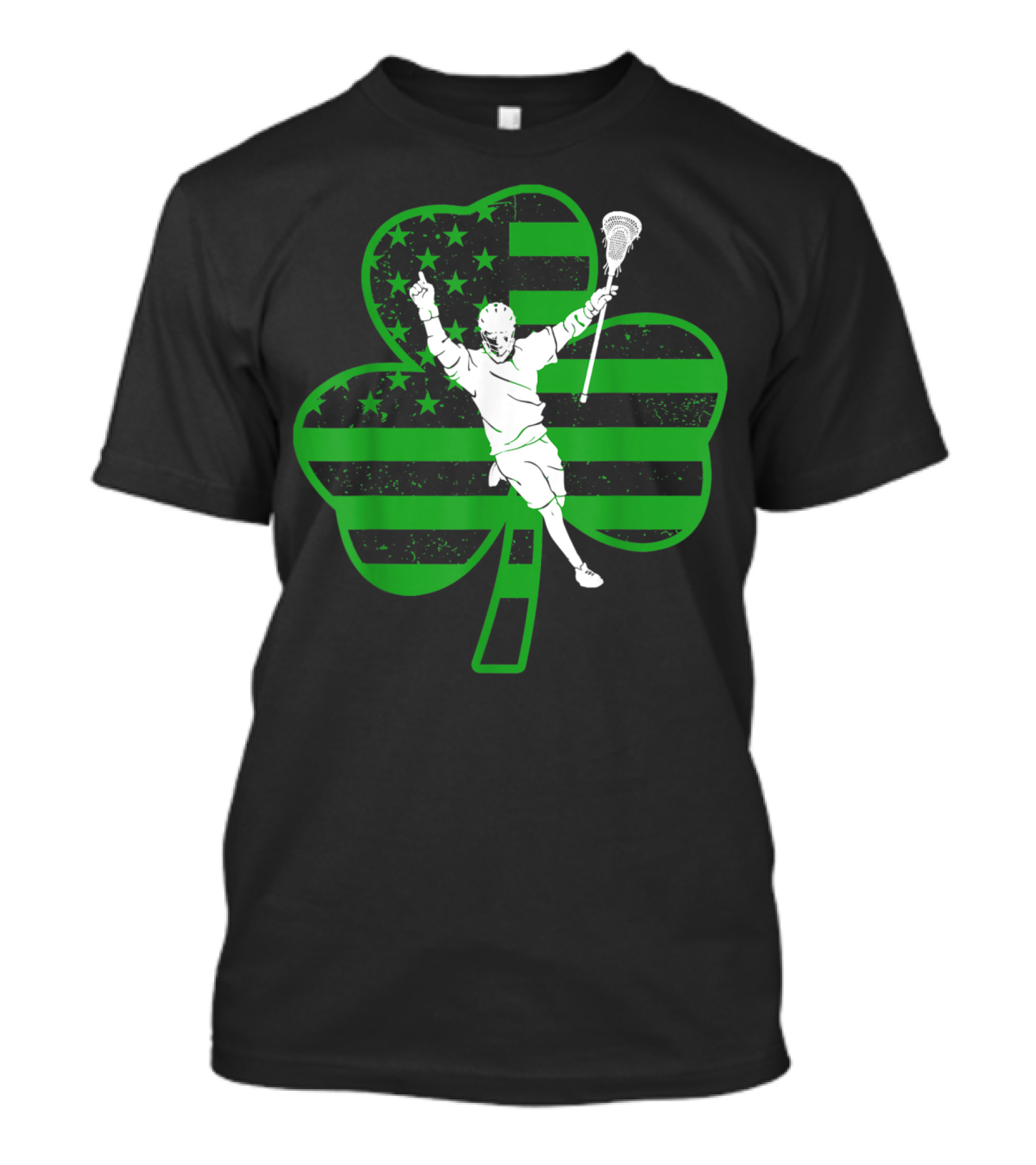 Shamrock American Flag Lacrosse Player Irish Pride T-Shirt