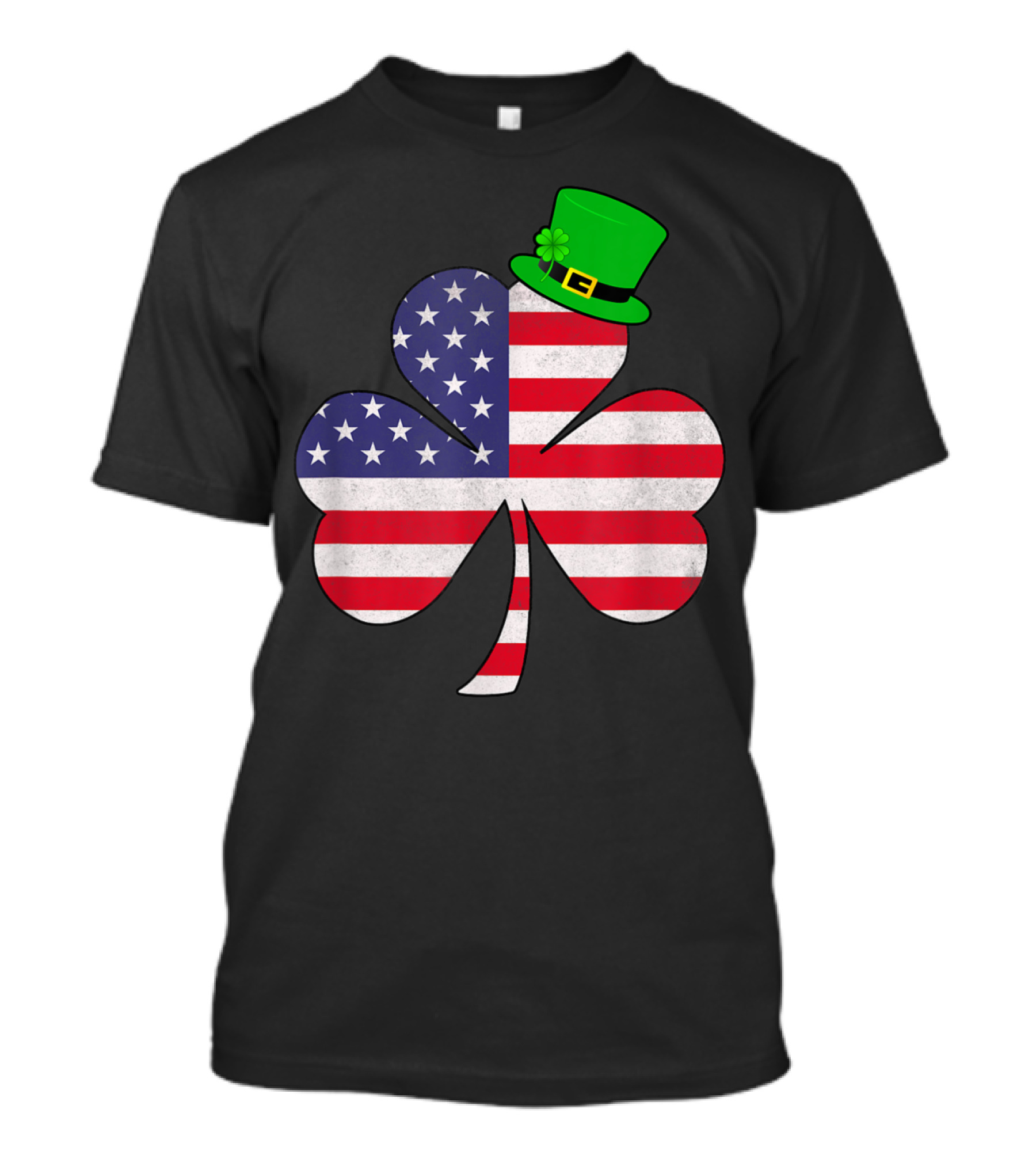 St Patricks Day Shamrock With Irish American Flag And Green Hat T-Shirt