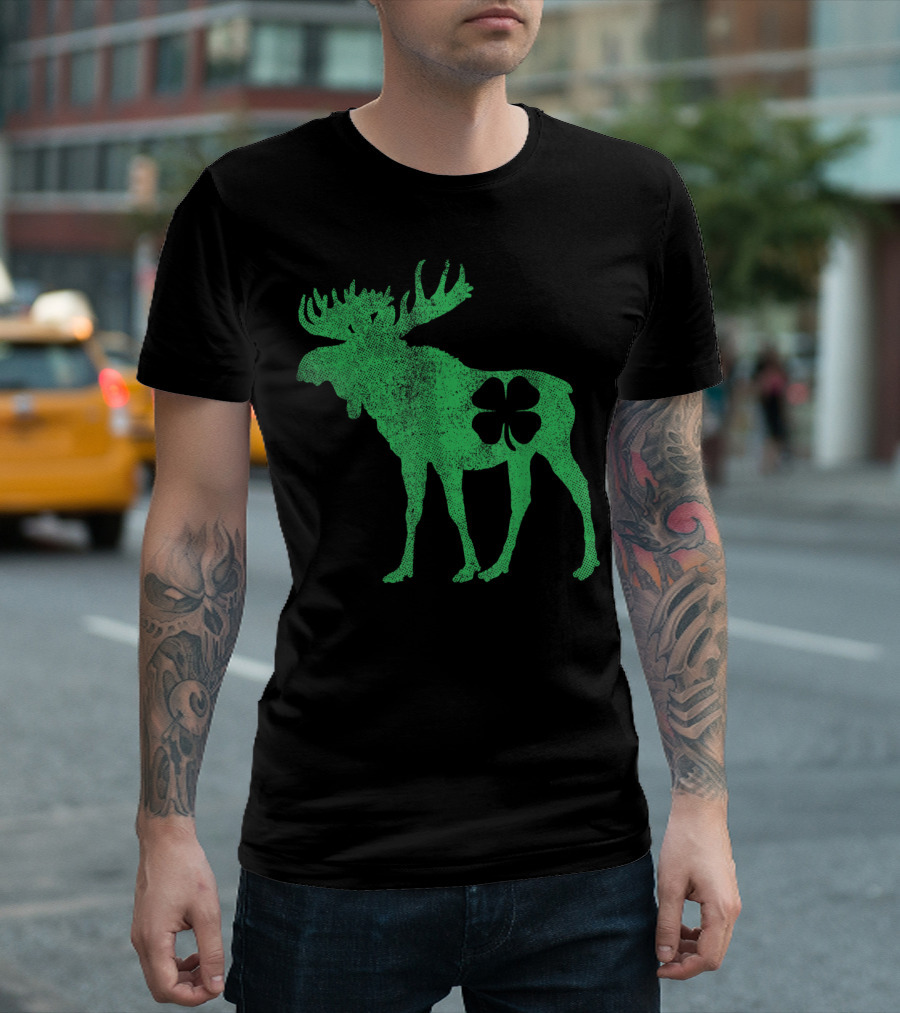 St Patrick's Day Moose with Irish Shamrock Saint Patrick T-Shirt