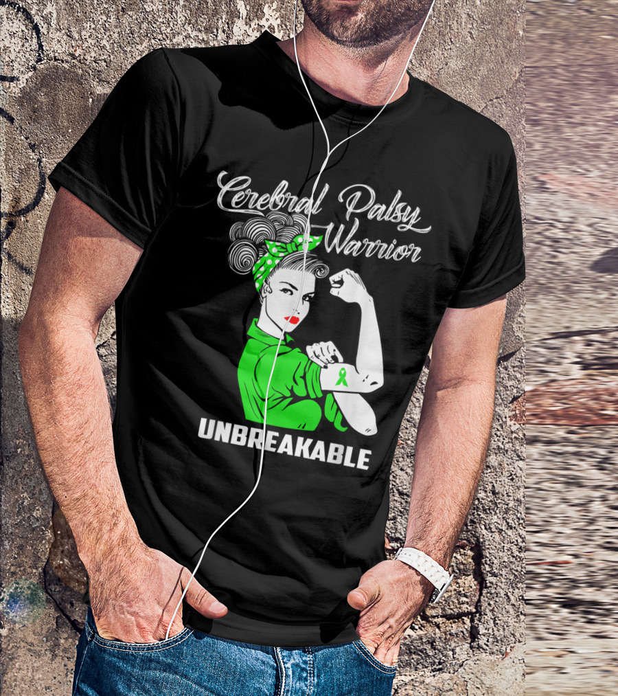 Cerebral Palsy Warrior Unbreakable Rosie The Riveter Green T-Shirt