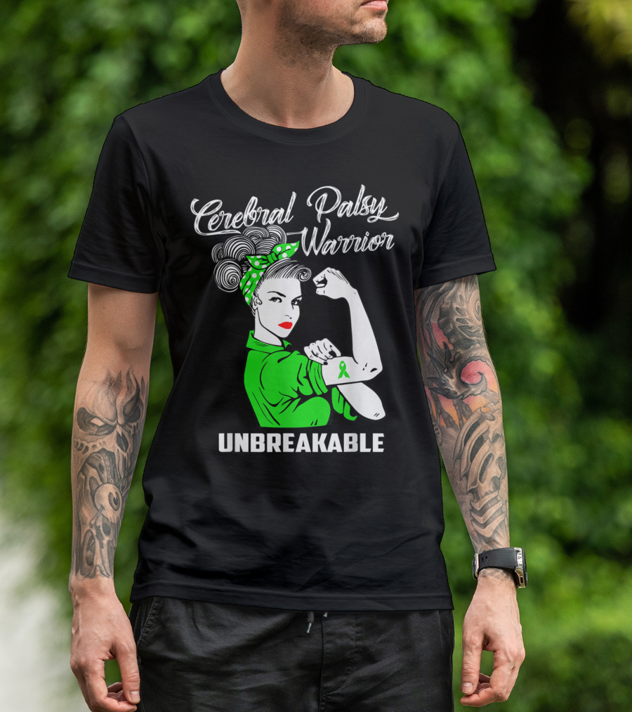 Cerebral Palsy Warrior Unbreakable Rosie The Riveter Green T-Shirt
