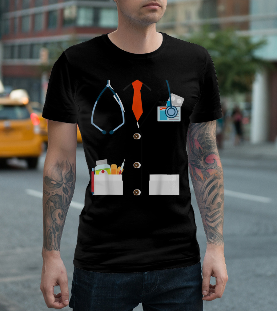 Doctor Halloween Costume With Stethoscope And Medical Tools T-Shirt