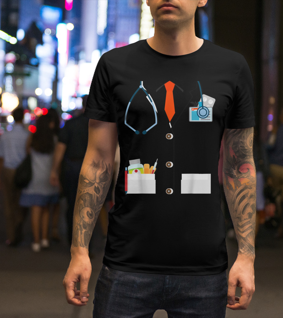 Doctor Halloween Costume With Stethoscope And Medical Tools T-Shirt