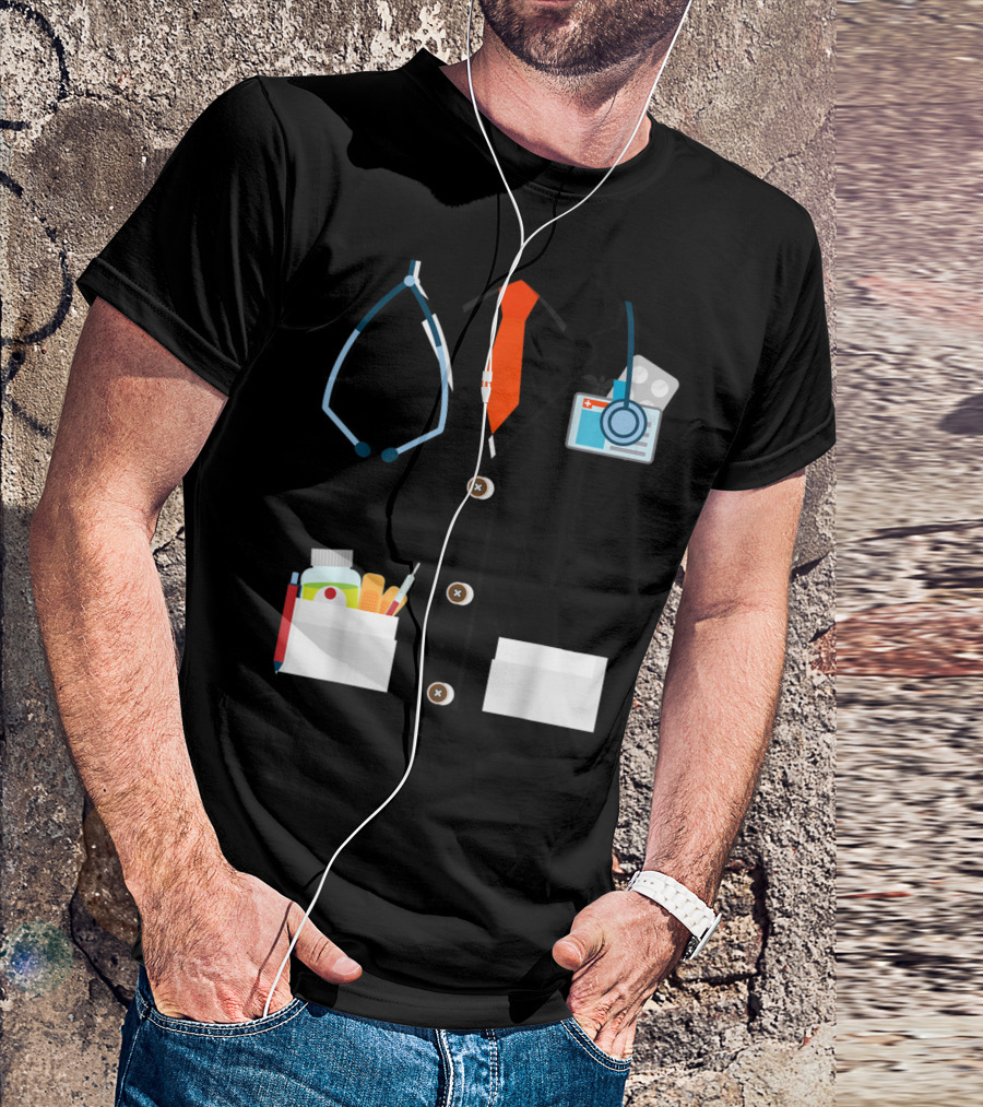 Doctor Halloween Costume With Stethoscope And Medical Tools T-Shirt