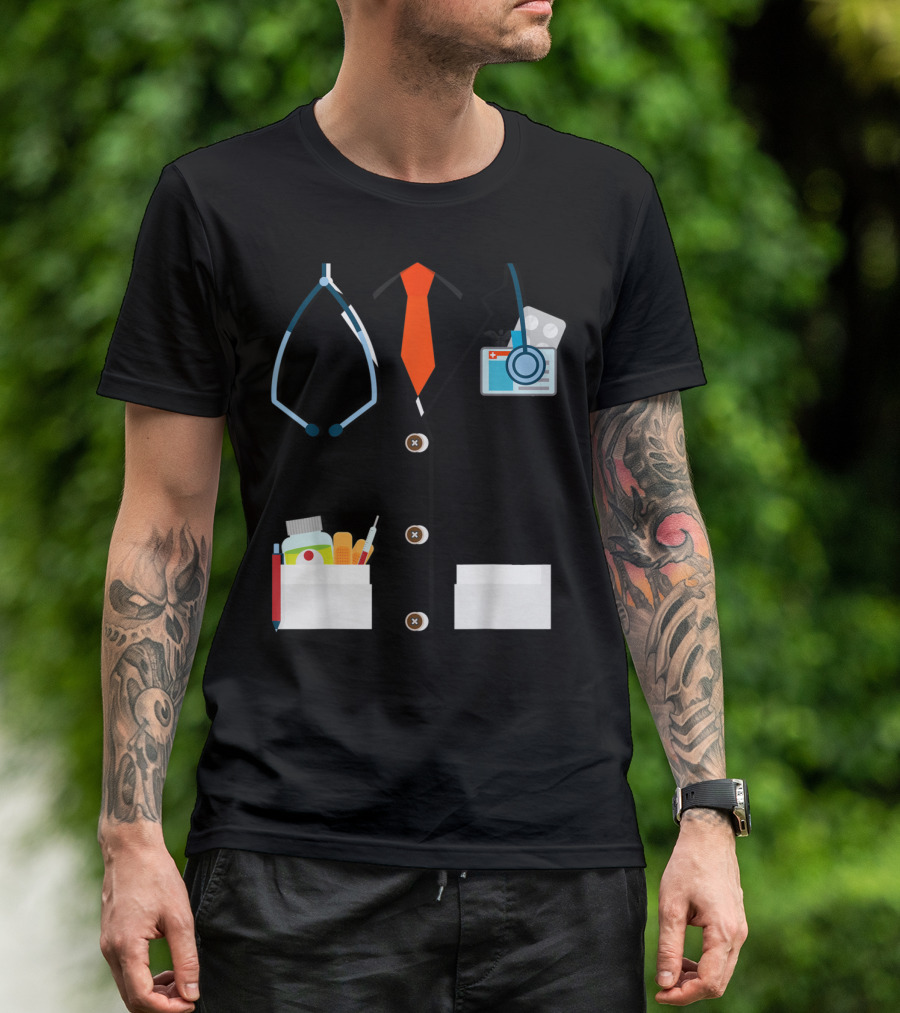 Doctor Halloween Costume With Stethoscope And Medical Tools T-Shirt