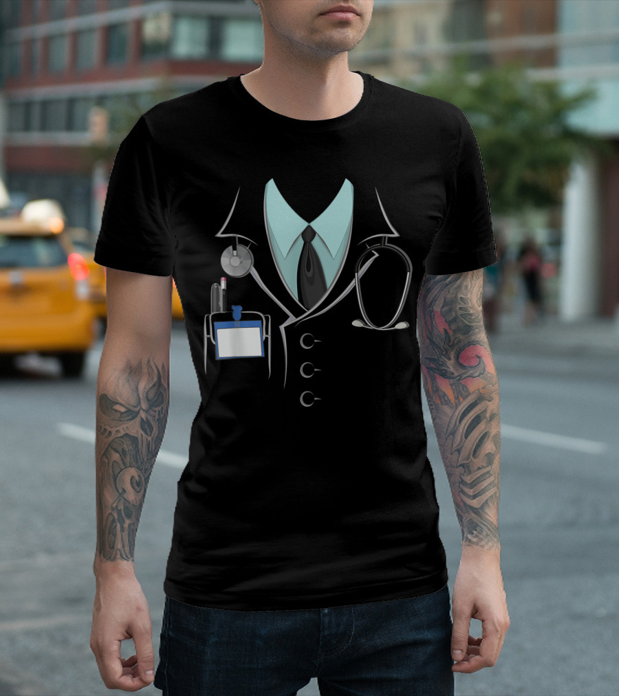 Doctor White Lab Coat Stethoscope and ID Badge T-Shirt