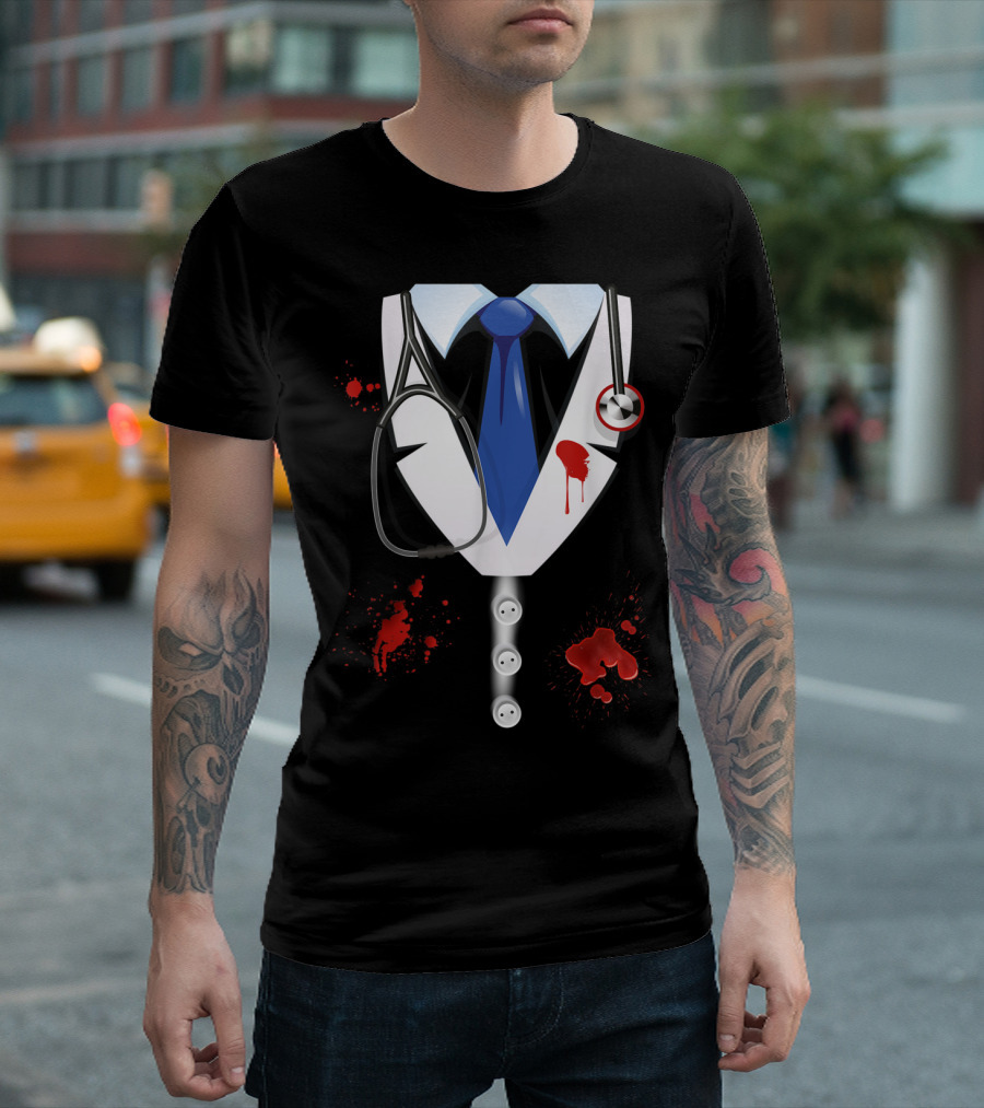 Halloween Doctor Lab Coat Costume Stethoscope Blood Splatter F3 T-Shirt