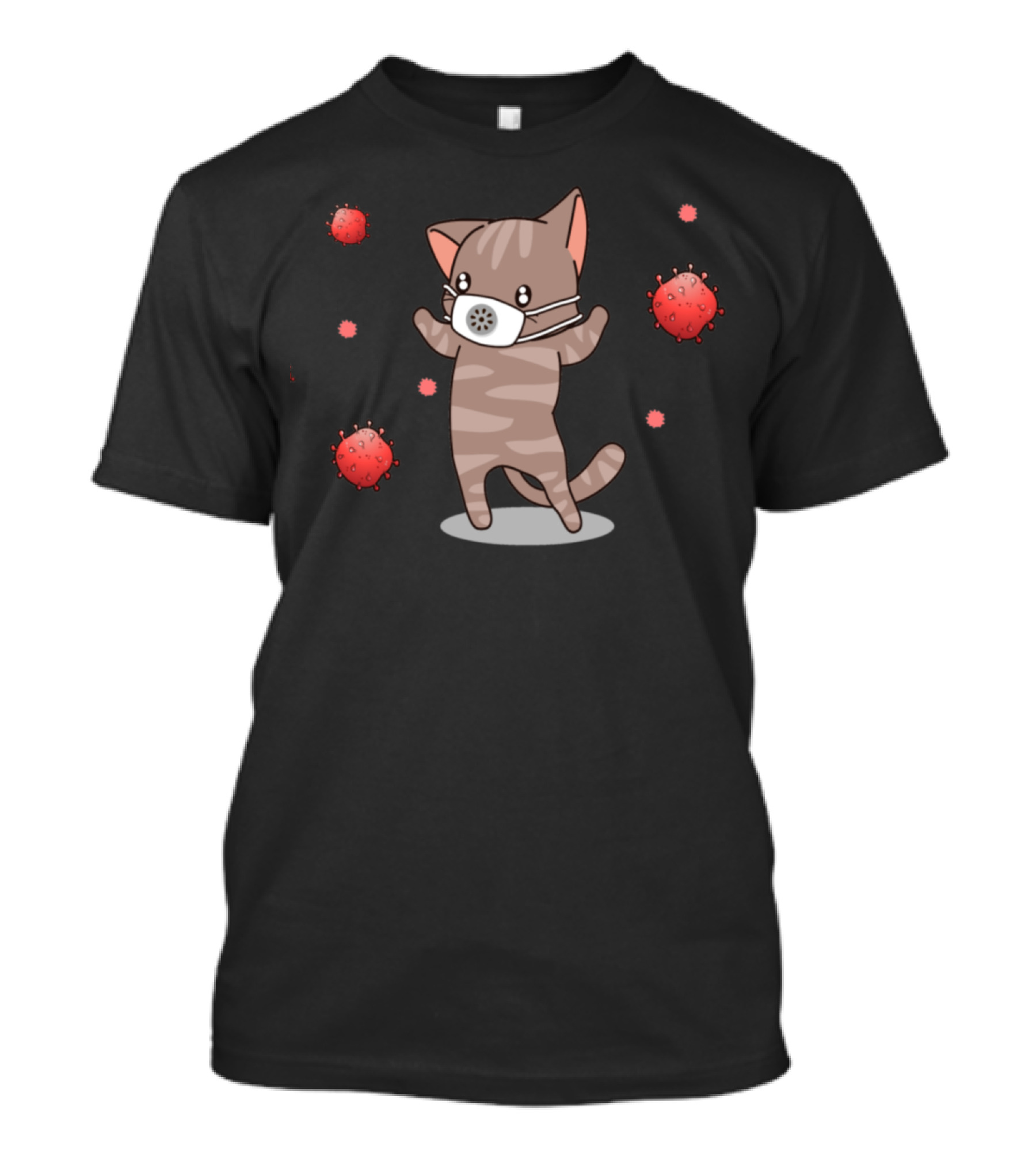 Cute Cat With Mask Battling Viruses T-Shirt