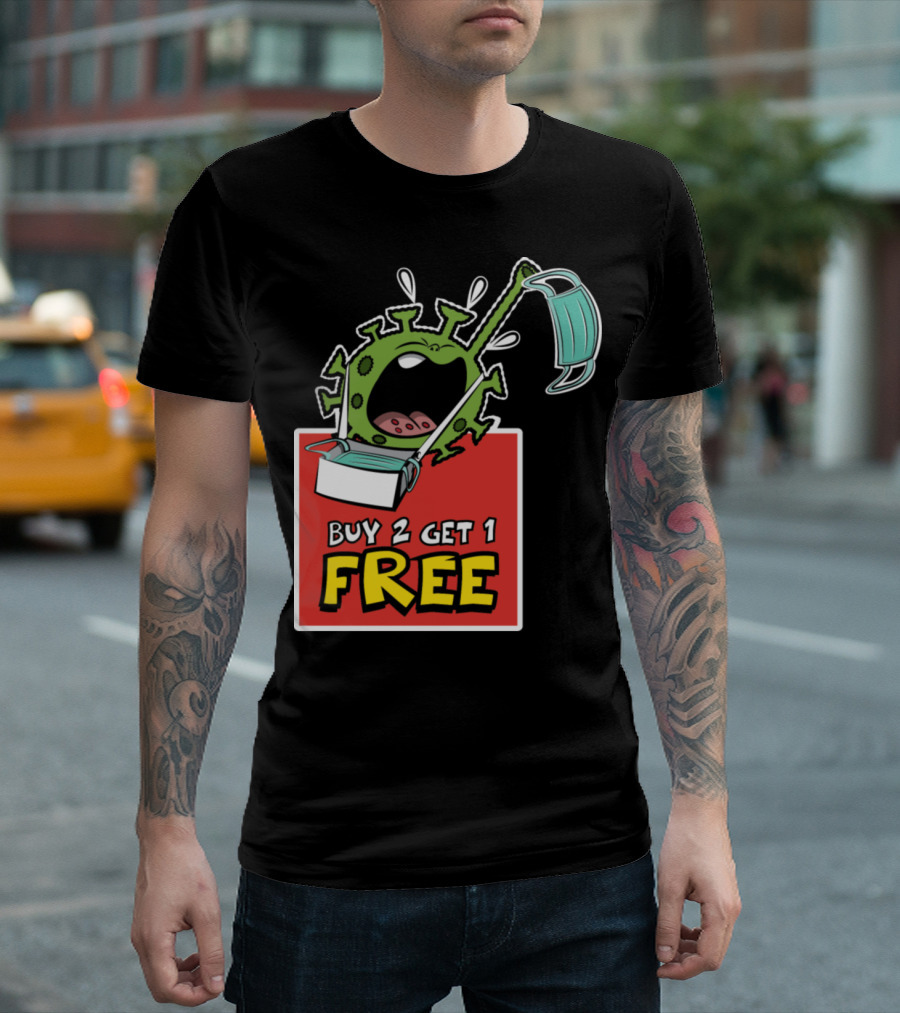 Buy 2 Get 1 Free Pandemic Humor Virus Cartoon with Face Masks T-Shirt