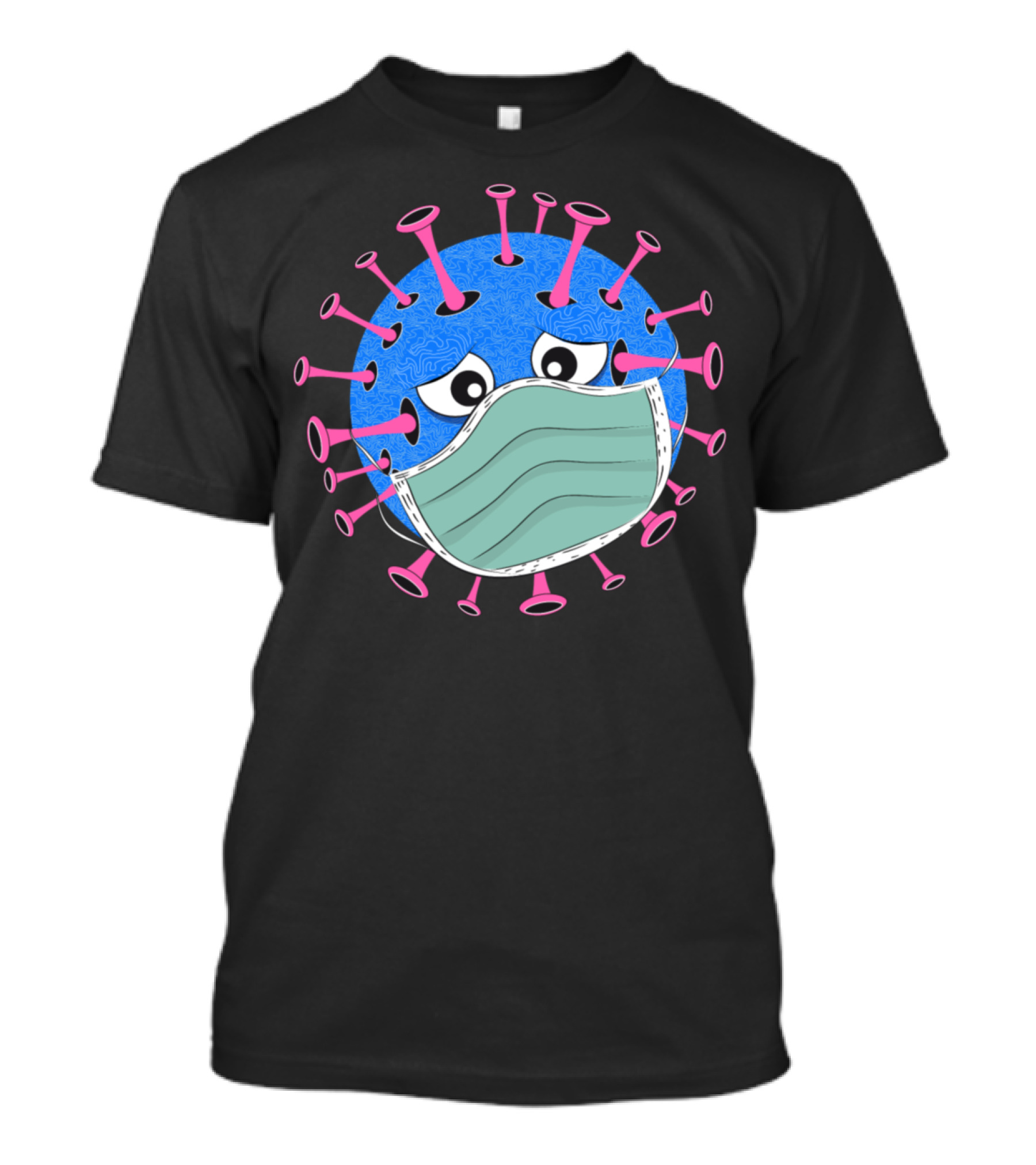 Virus With Face Mask Cartoon Character Pandemic Humor T-Shirt