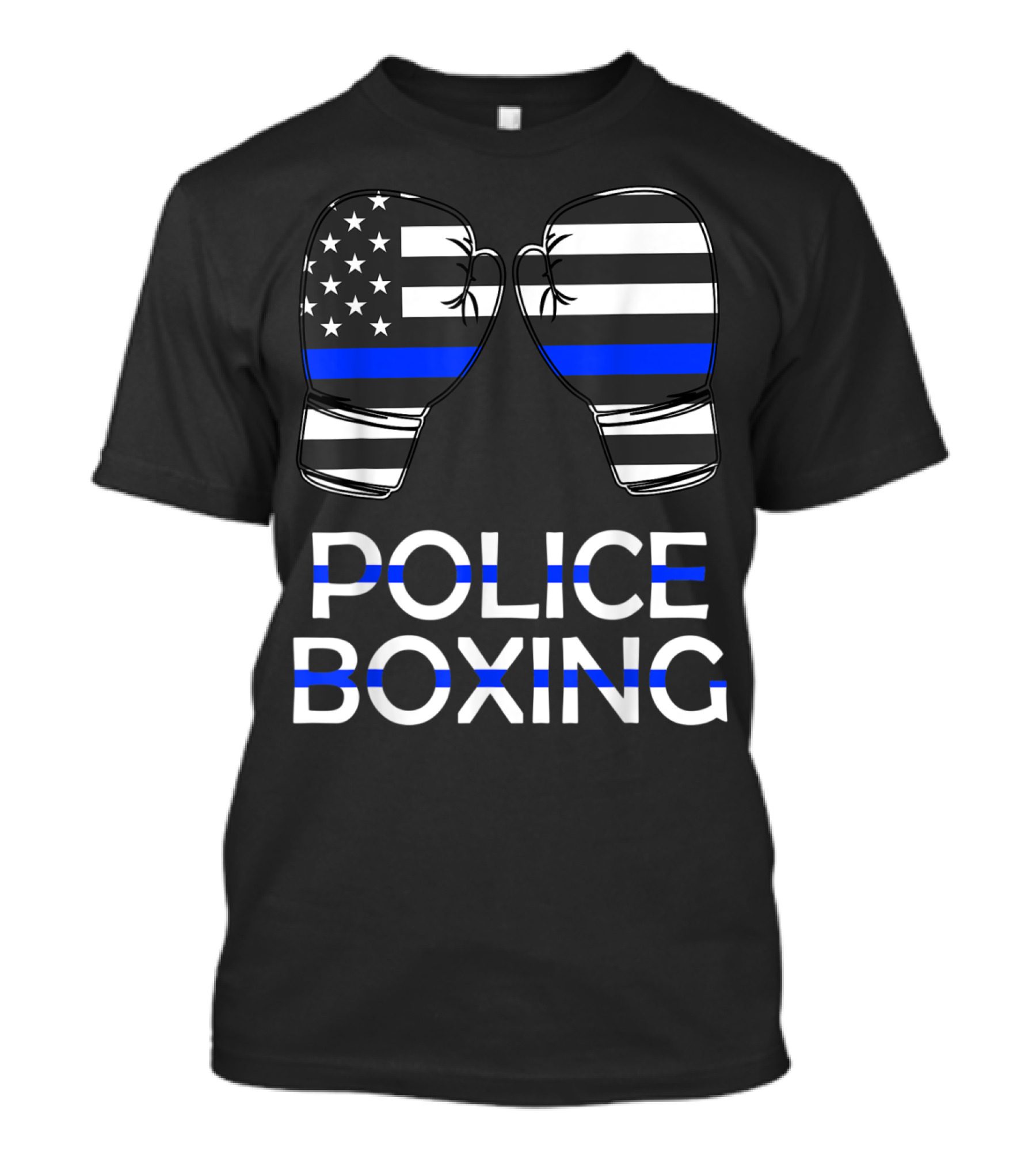 Police Boxing Blue Line American Flag Boxing Gloves T-Shirt