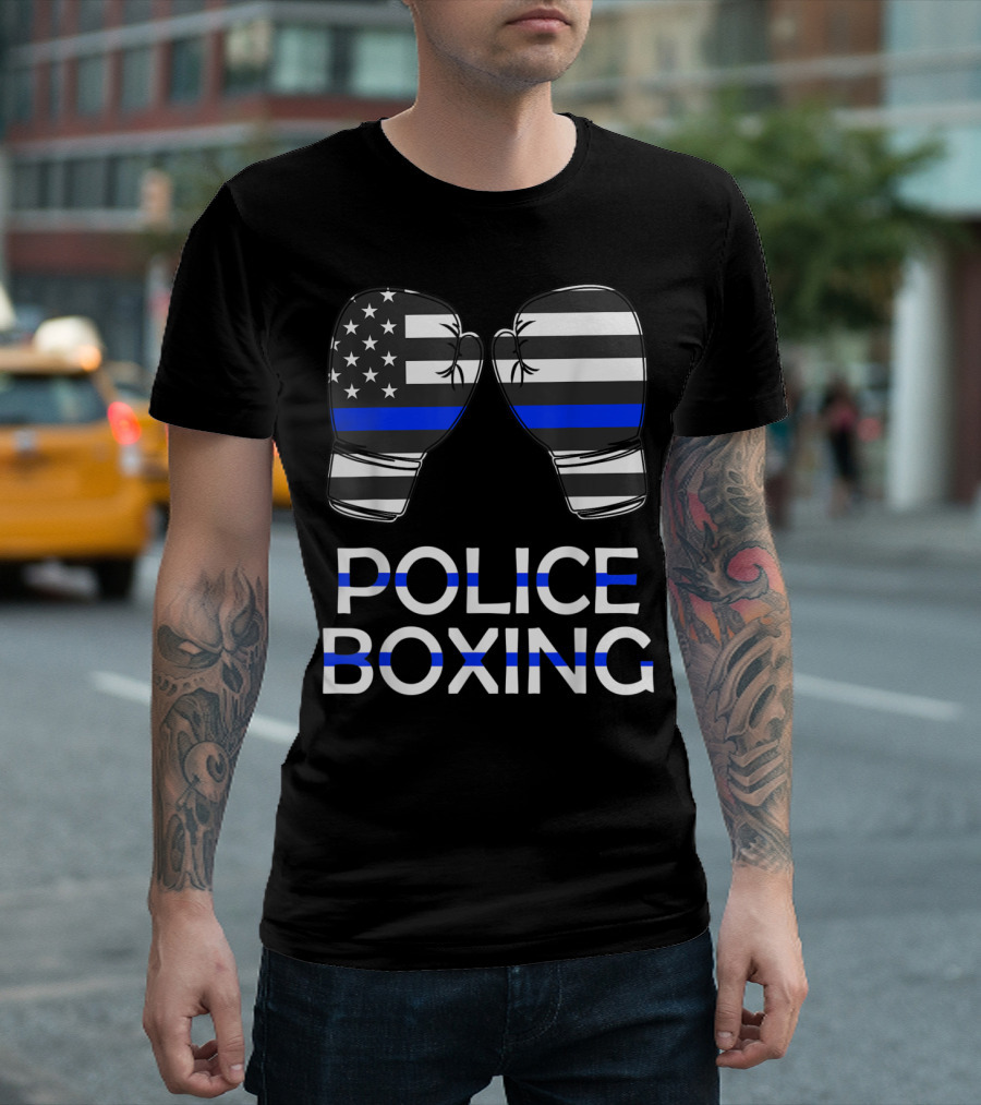 Police Boxing Blue Line American Flag Boxing Gloves T-Shirt