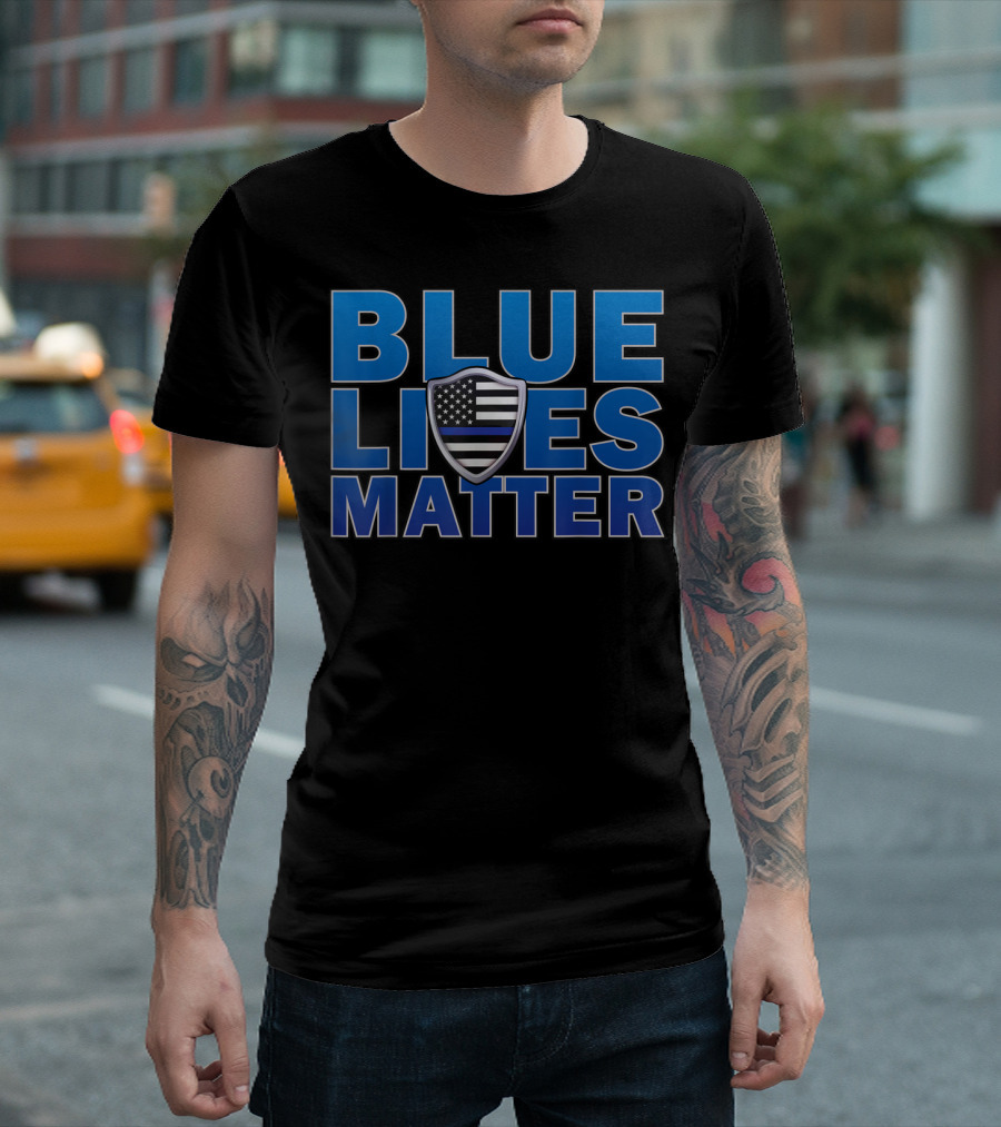 Blue Lives Matter Thin Blue Line US Flag Police Badge T-Shirt