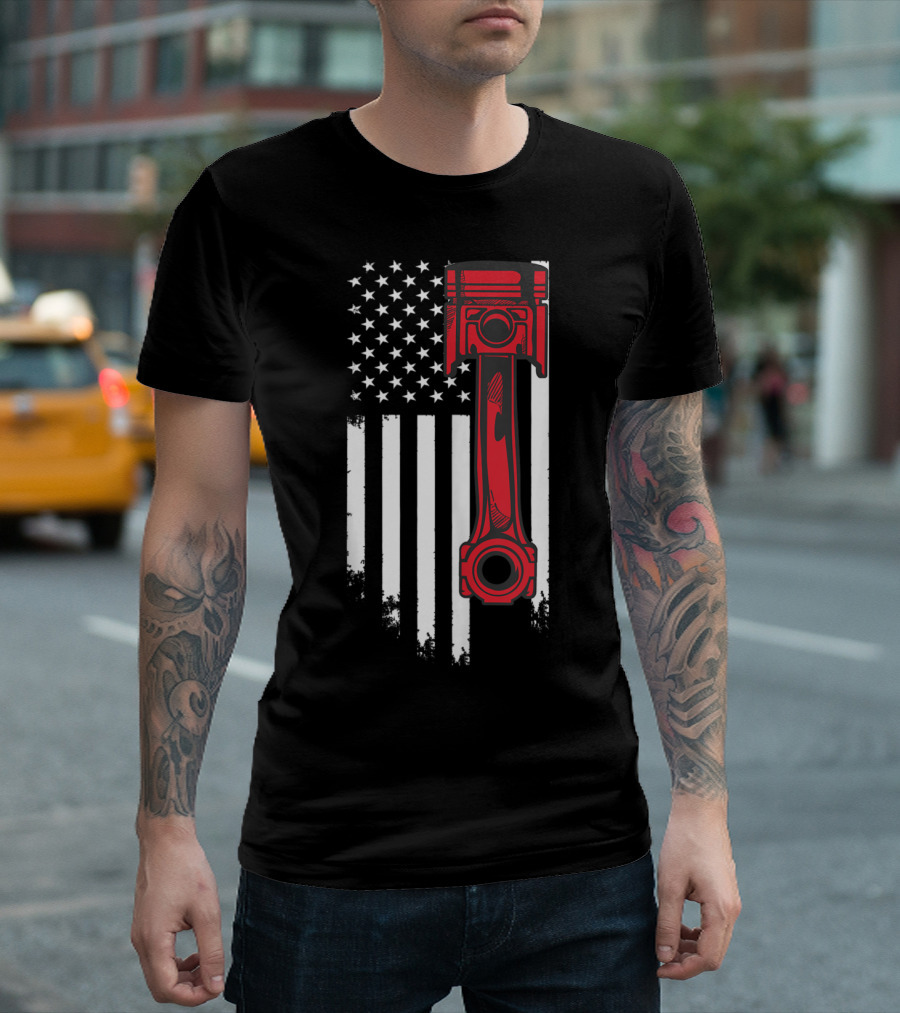 Mechanic Enthusiasts American Car Piston USA Flag T-Shirt