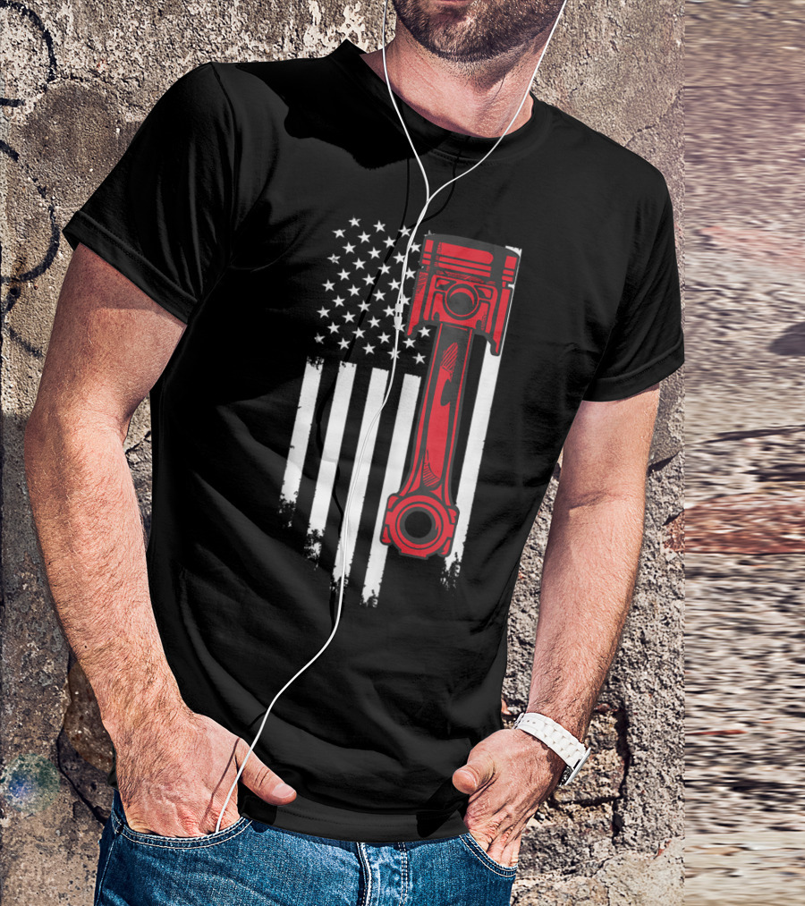 Mechanic Enthusiasts American Car Piston USA Flag T-Shirt