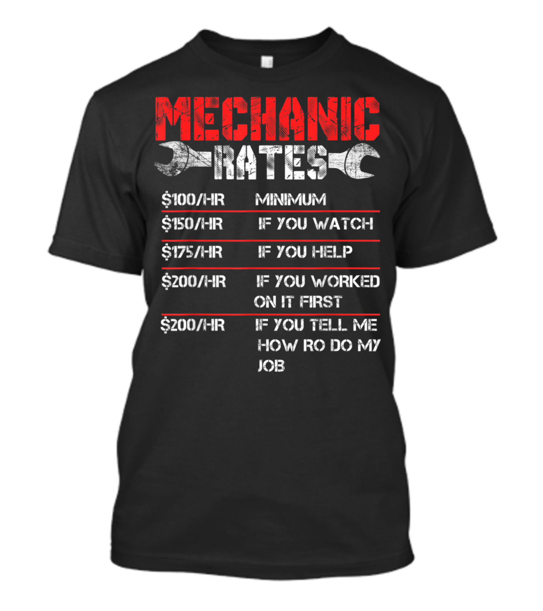 Mechanic Rates Funny Rates List With Wrench And Pricing Conditions T-Shirt