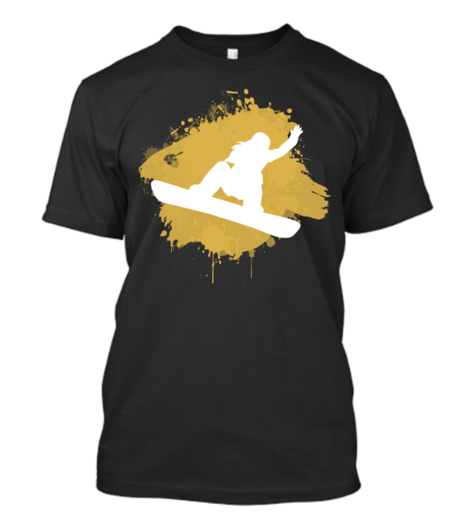 Snowboarding Girl Silhouette On Gold Splash T-Shirt