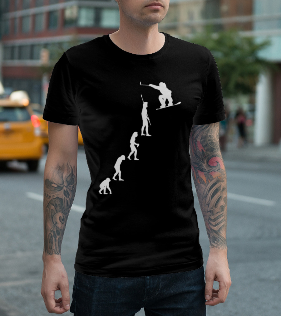Snowboarder Evolution Progression with Selfie Stick T-Shirt