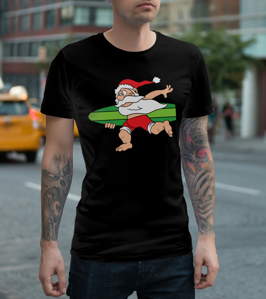 Funny Santa Claus Xmas Surfboard Merry Christmas Holiday T-Shirt