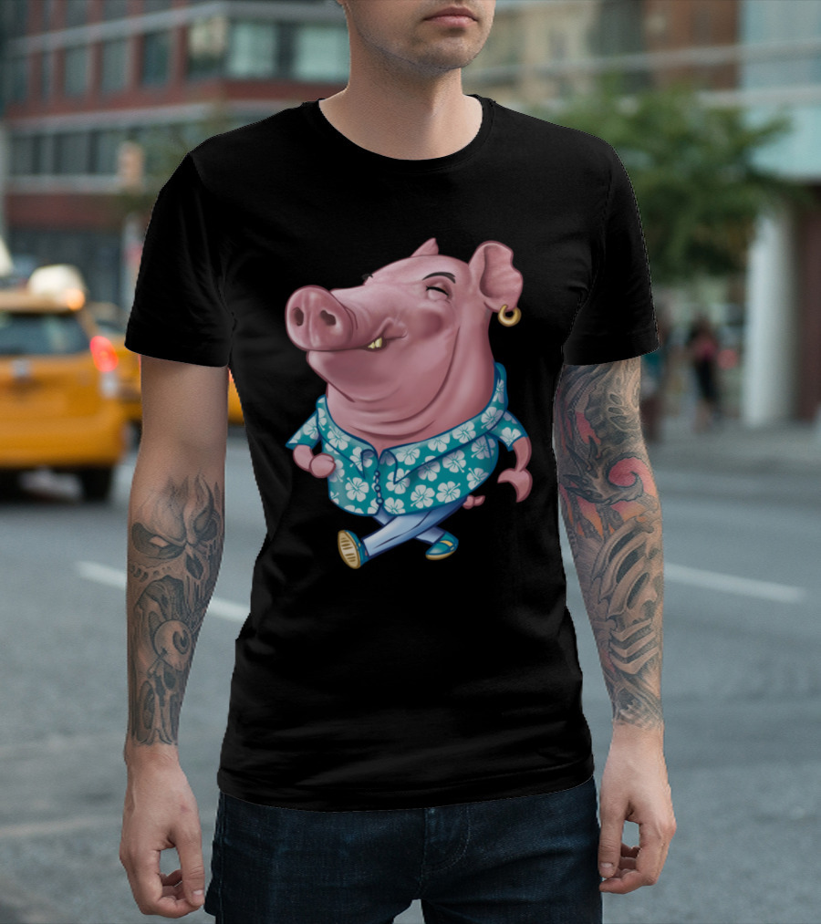 Hawaii Pig in Hawaiian Shirt with Earring T-Shirt