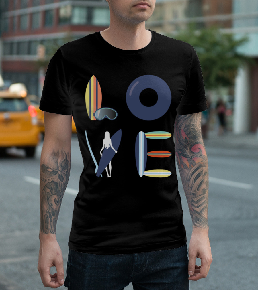 Love Surfing Striped Boards Goggles Surfer T-Shirt