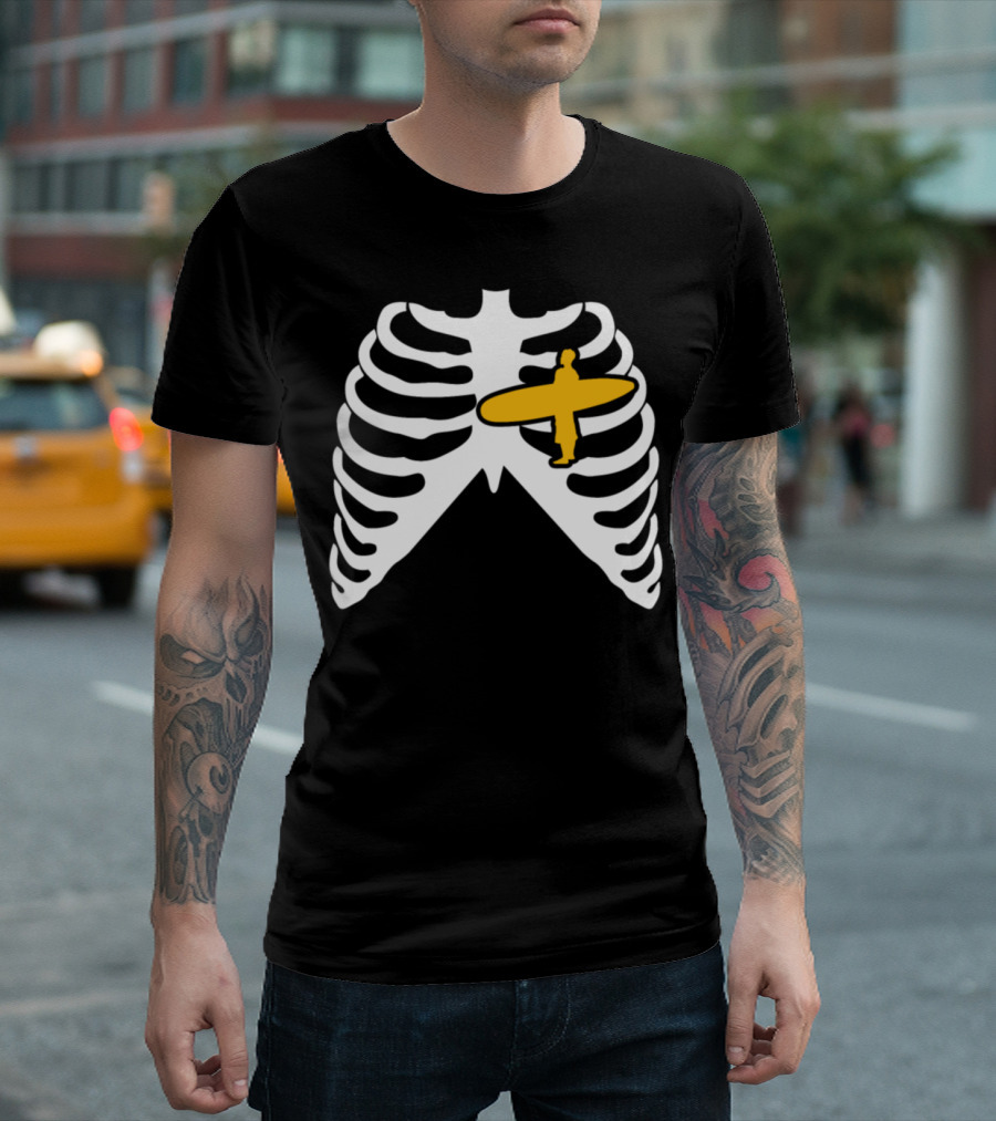 My Heart Beats For Surfing Skeleton Ribcage Surfer T-Shirt