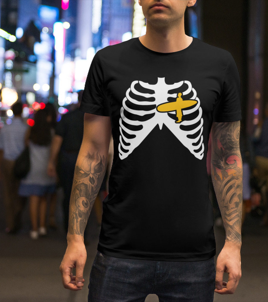 My Heart Beats For Surfing Skeleton Ribcage Surfer T-Shirt