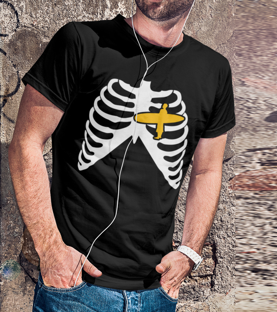 My Heart Beats For Surfing Skeleton Ribcage Surfer T-Shirt