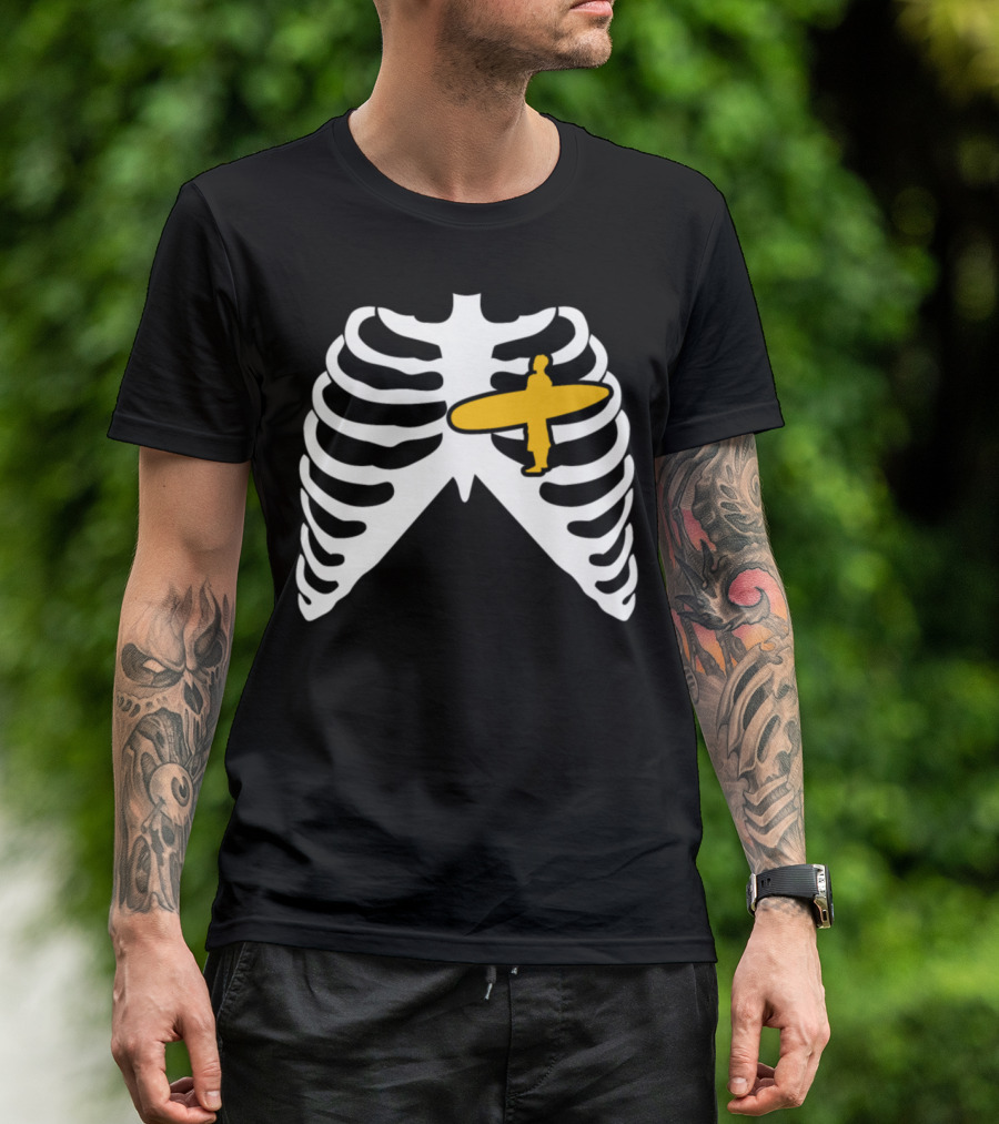 My Heart Beats For Surfing Skeleton Ribcage Surfer T-Shirt