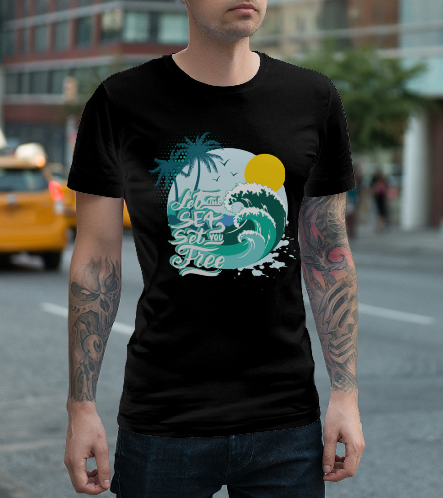 Let the Sea Set You Free Summer Surfing Palm Waves T-Shirt