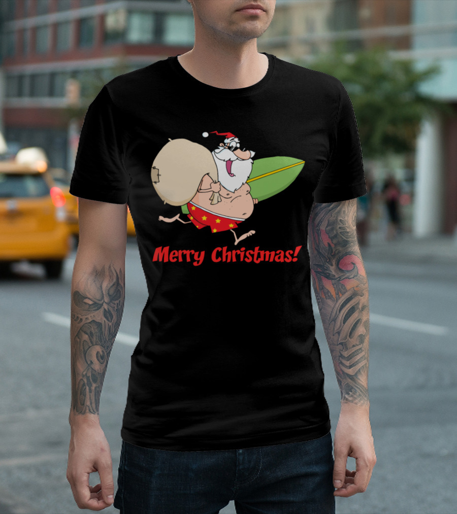 Merry Christmas Summer Beach Surfer Santa Surf Merry T-Shirt