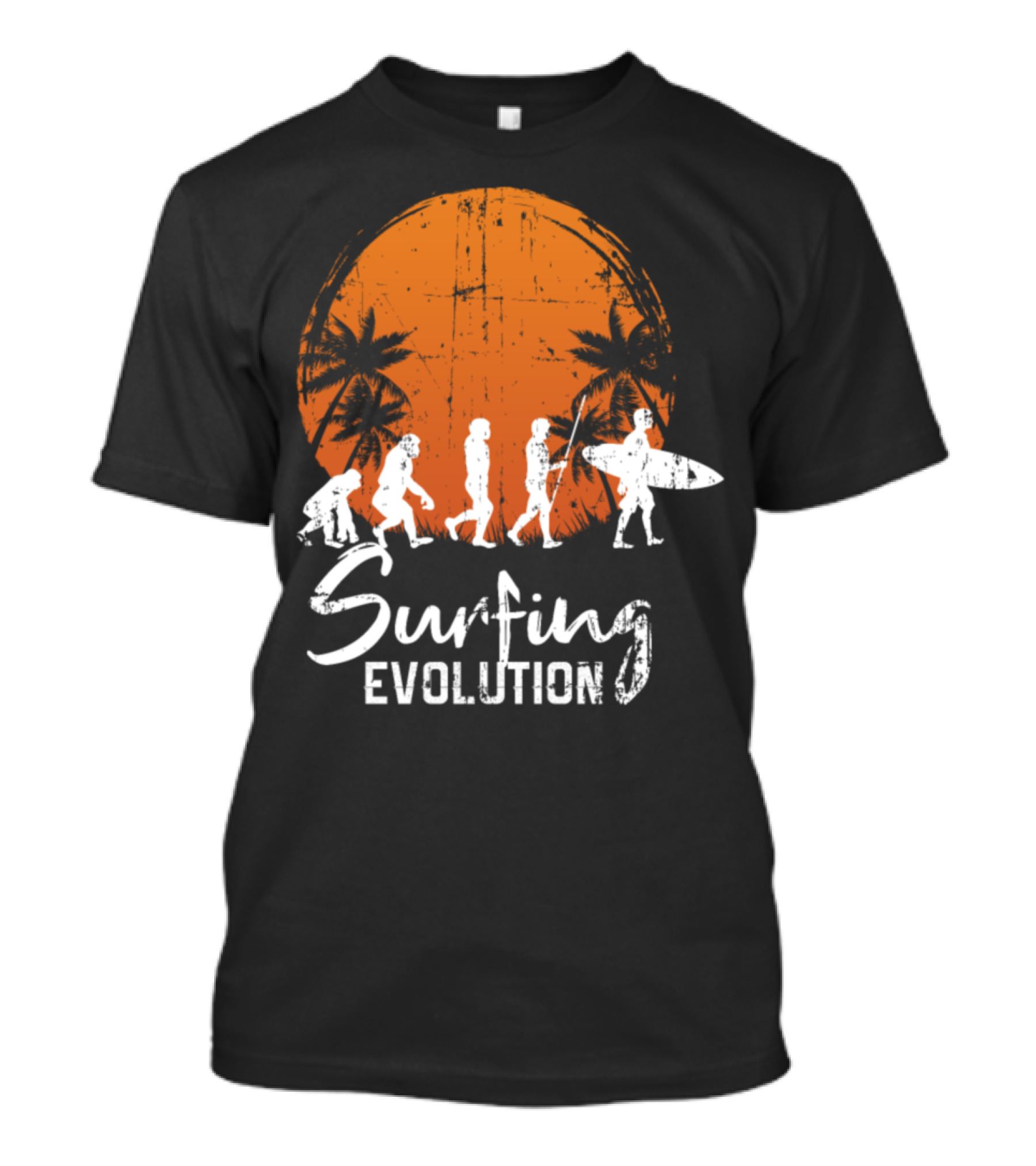 Surfing Evolution Palm Trees Sunset Surfboard Journey T-Shirt
