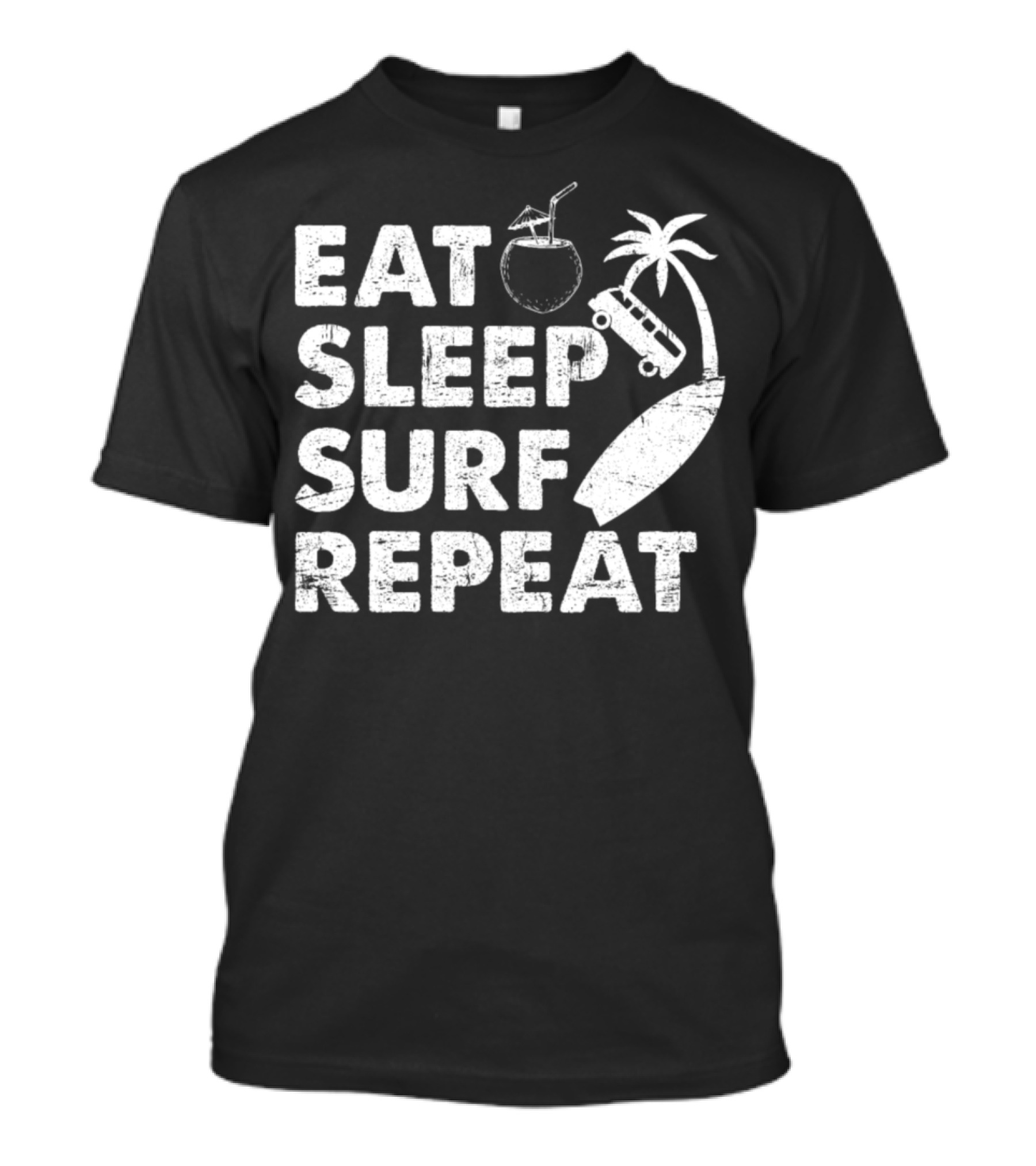 Eat Sleep Surf Repeat Coconut Palm Skateboard Surfboard T-Shirt